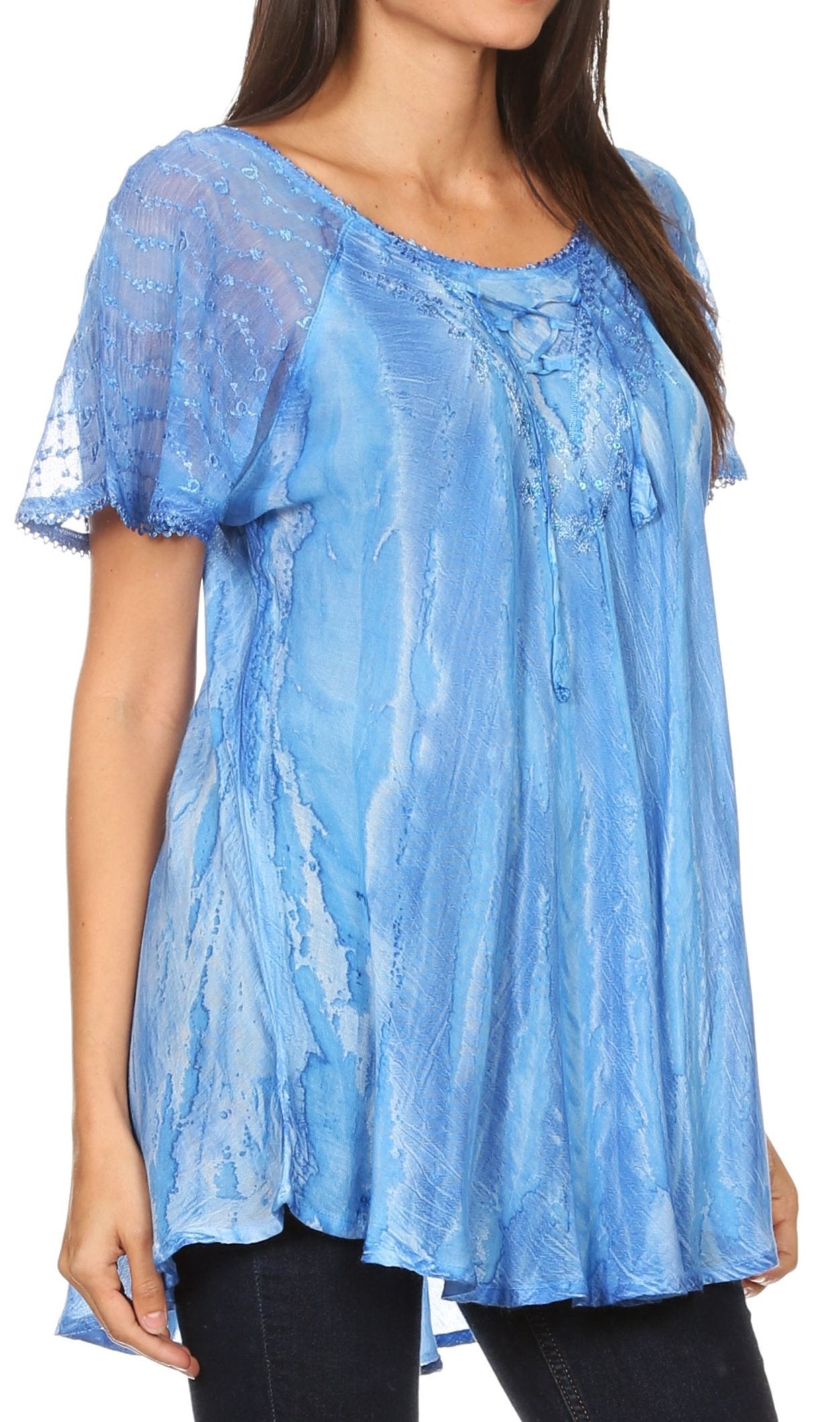 Sakkas Aline Women's Short Sleeve Casual Light Loose Scoop Neck Top Blouse Shirt - Concordia Style Boutique