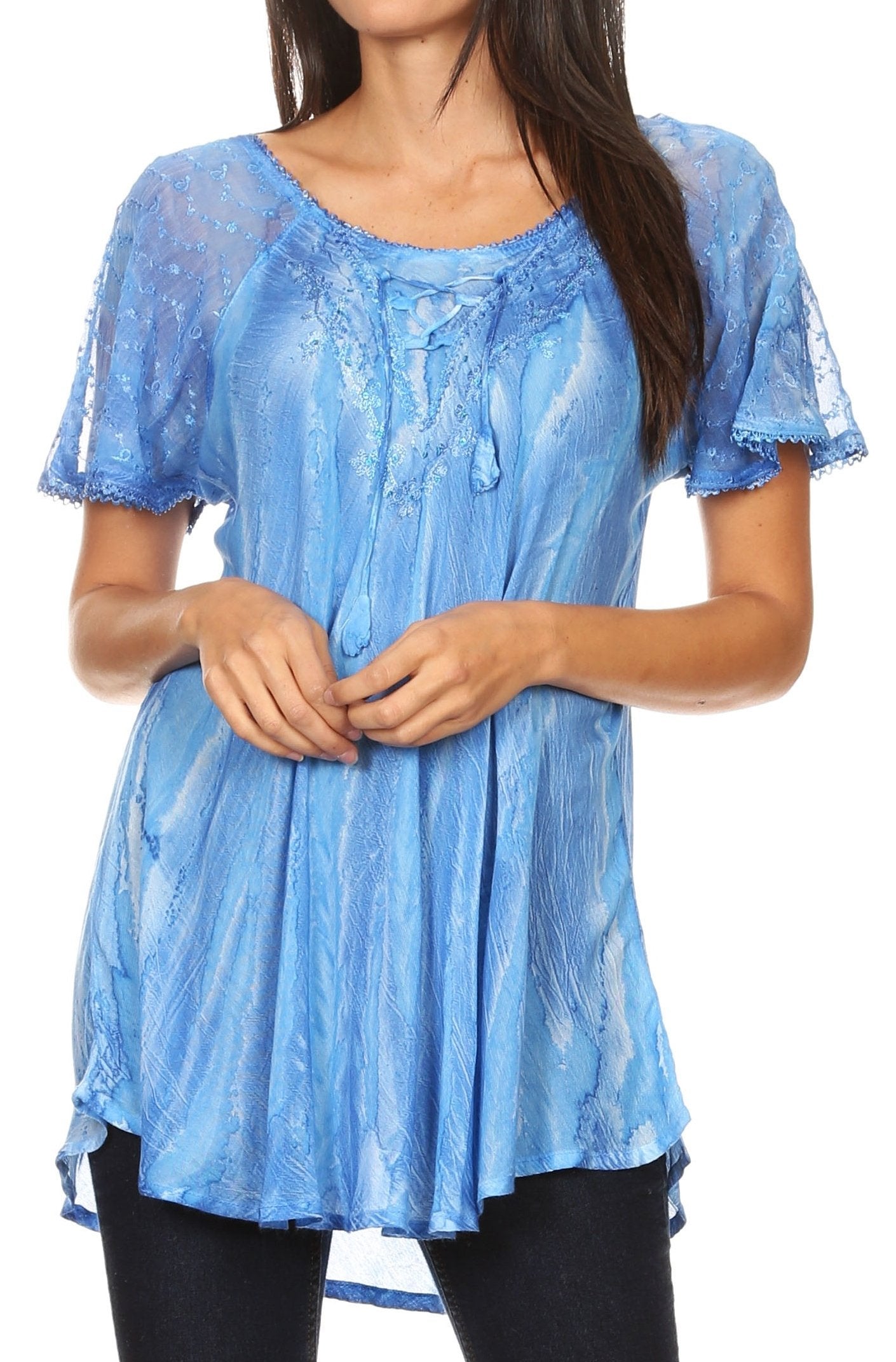 Sakkas Aline Women's Short Sleeve Casual Light Loose Scoop Neck Top Blouse Shirt - Concordia Style Boutique