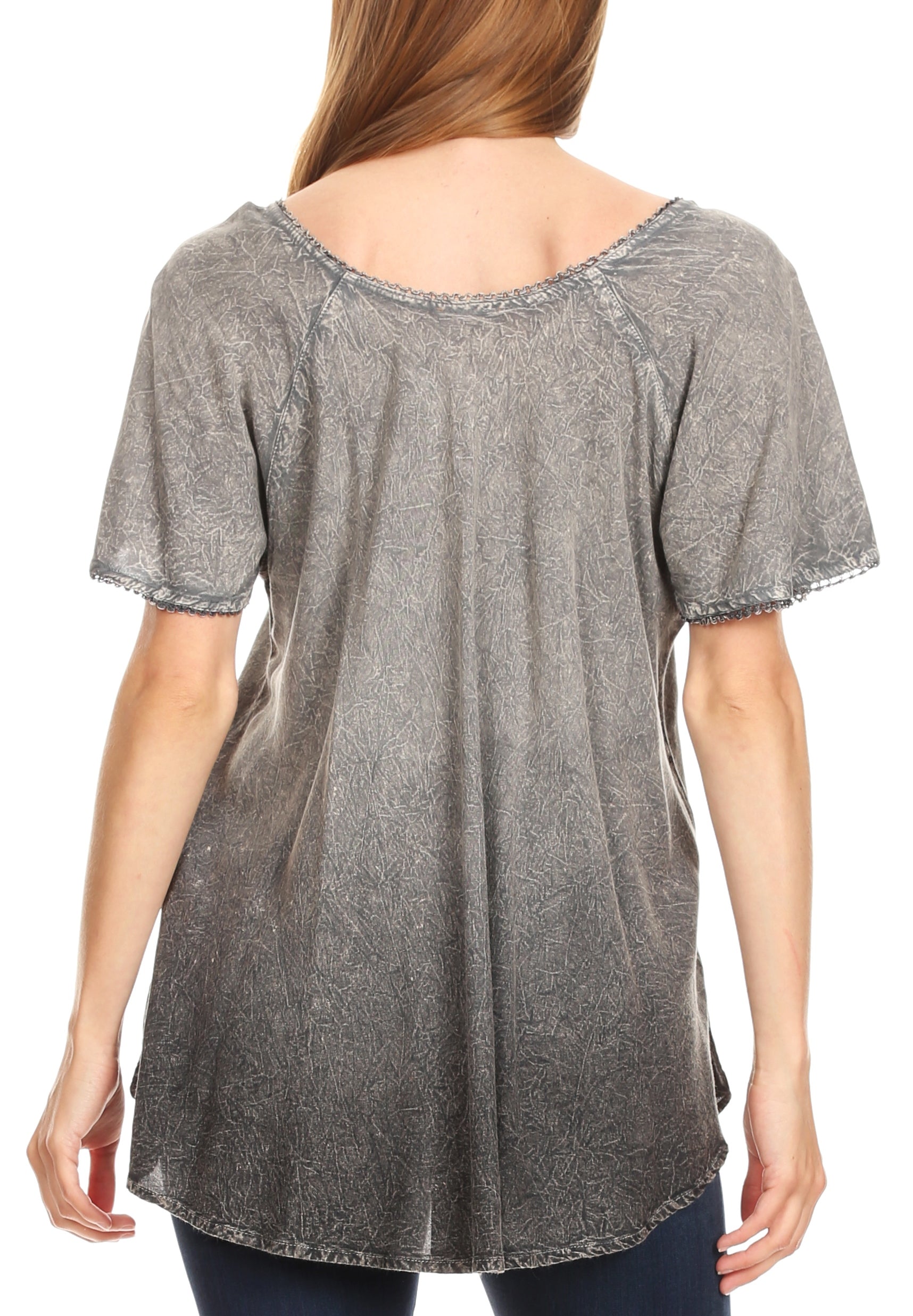 Sakkas Donna Women's Casual Lace Short Sleeve Tie Dye Corset Loose Top Blouse - Concordia Style Boutique