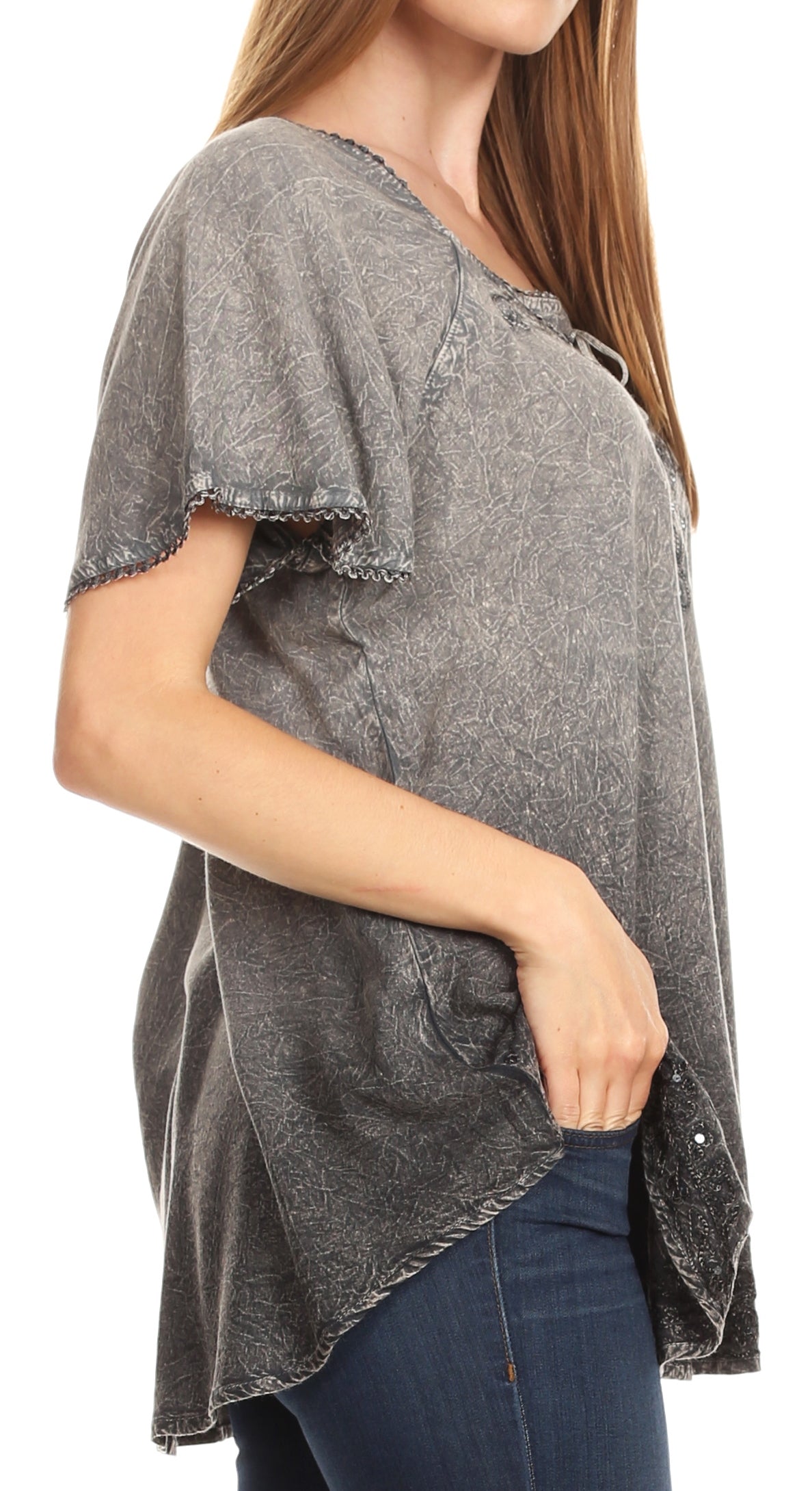 Sakkas Donna Women's Casual Lace Short Sleeve Tie Dye Corset Loose Top Blouse - Concordia Style Boutique