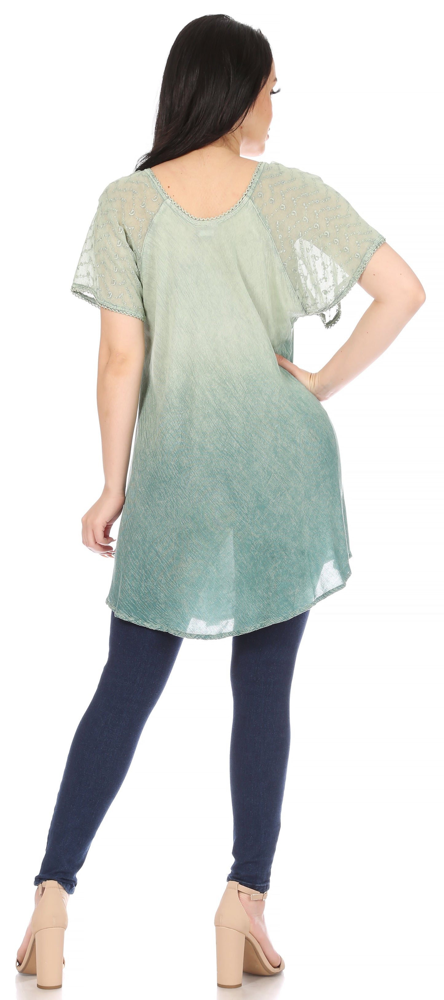 Sakkas Donna Women's Casual Lace Short Sleeve Tie Dye Corset Loose Top Blouse - Concordia Style Boutique