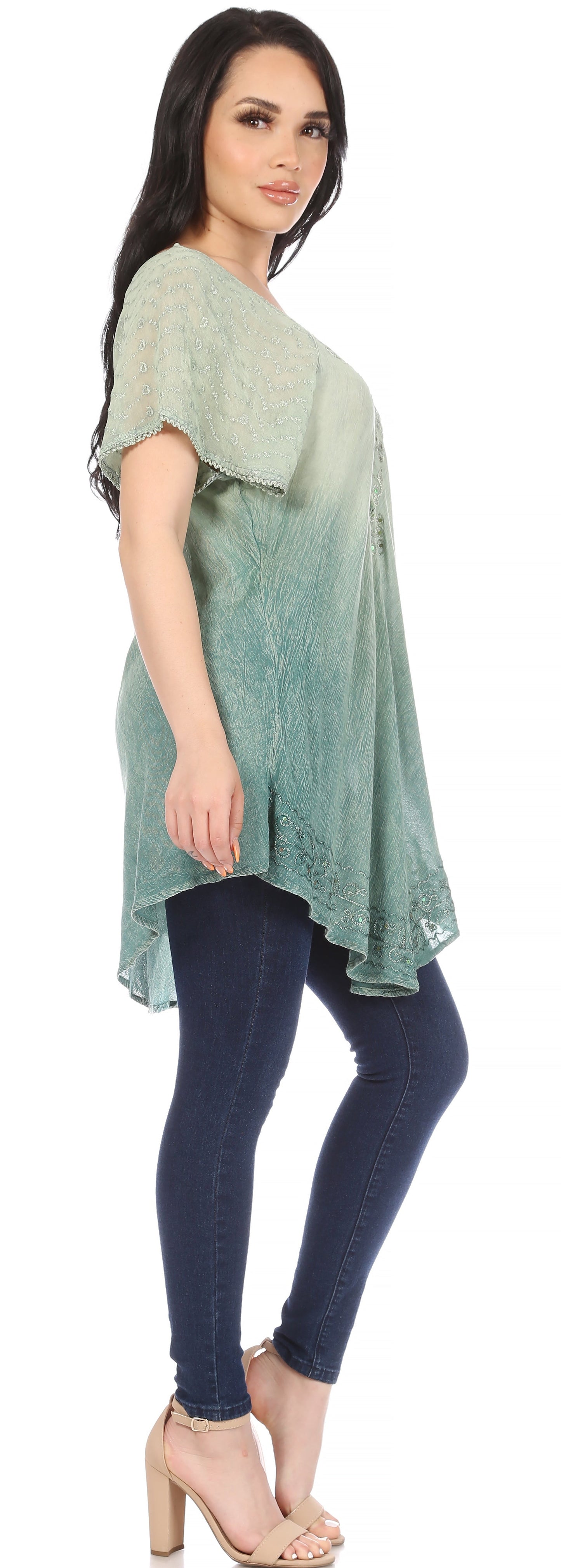 Sakkas Donna Women's Casual Lace Short Sleeve Tie Dye Corset Loose Top Blouse - Concordia Style Boutique