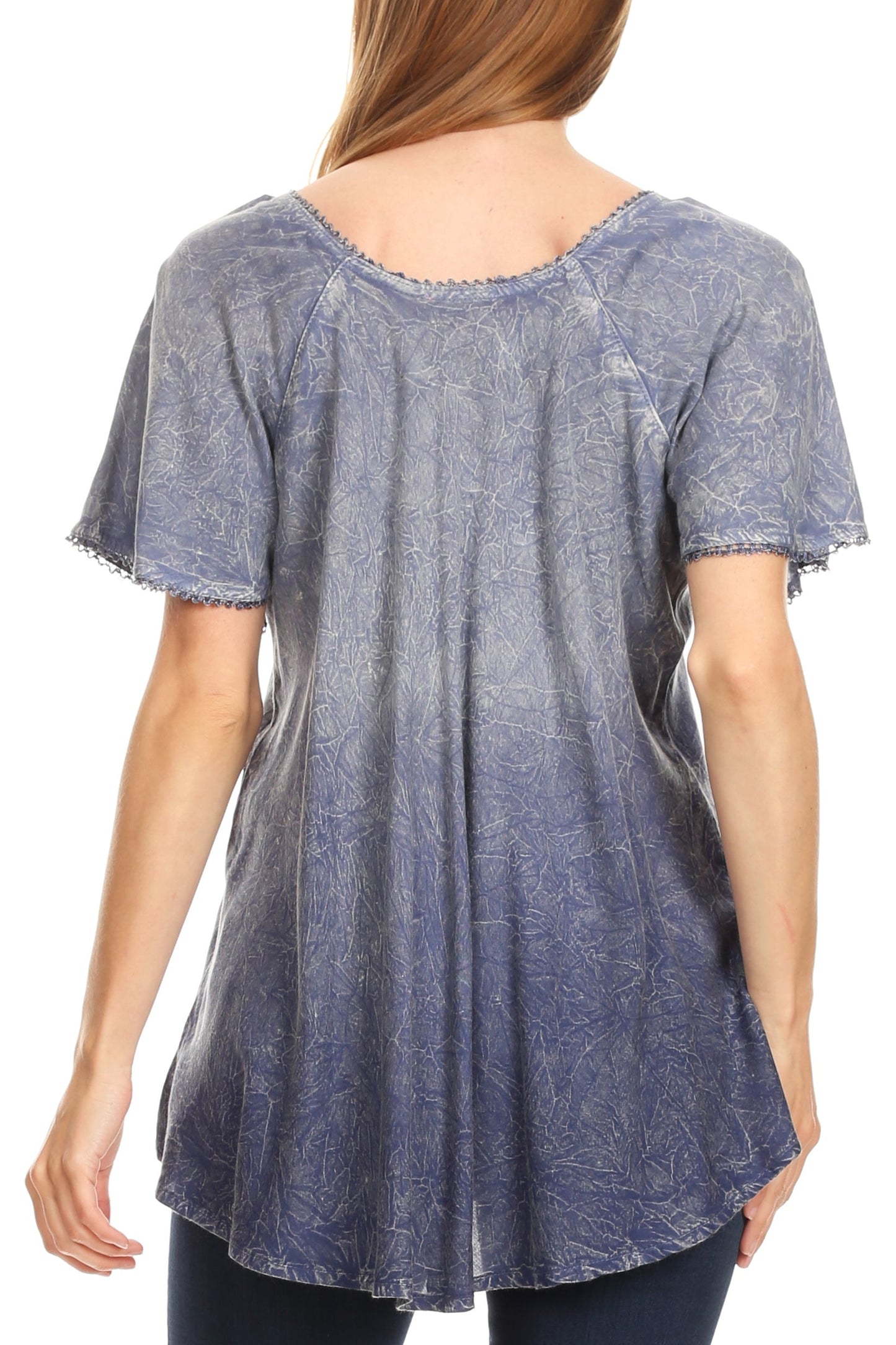 Sakkas Donna Women's Casual Lace Short Sleeve Tie Dye Corset Loose Top Blouse - Concordia Style Boutique