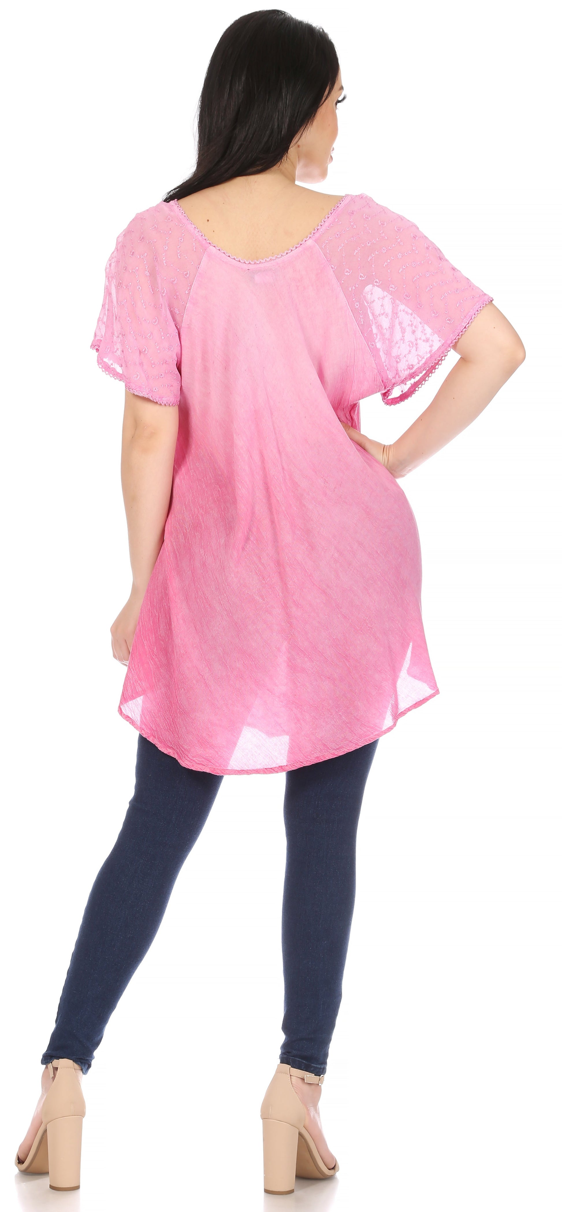 Sakkas Donna Women's Casual Lace Short Sleeve Tie Dye Corset Loose Top Blouse - Concordia Style Boutique