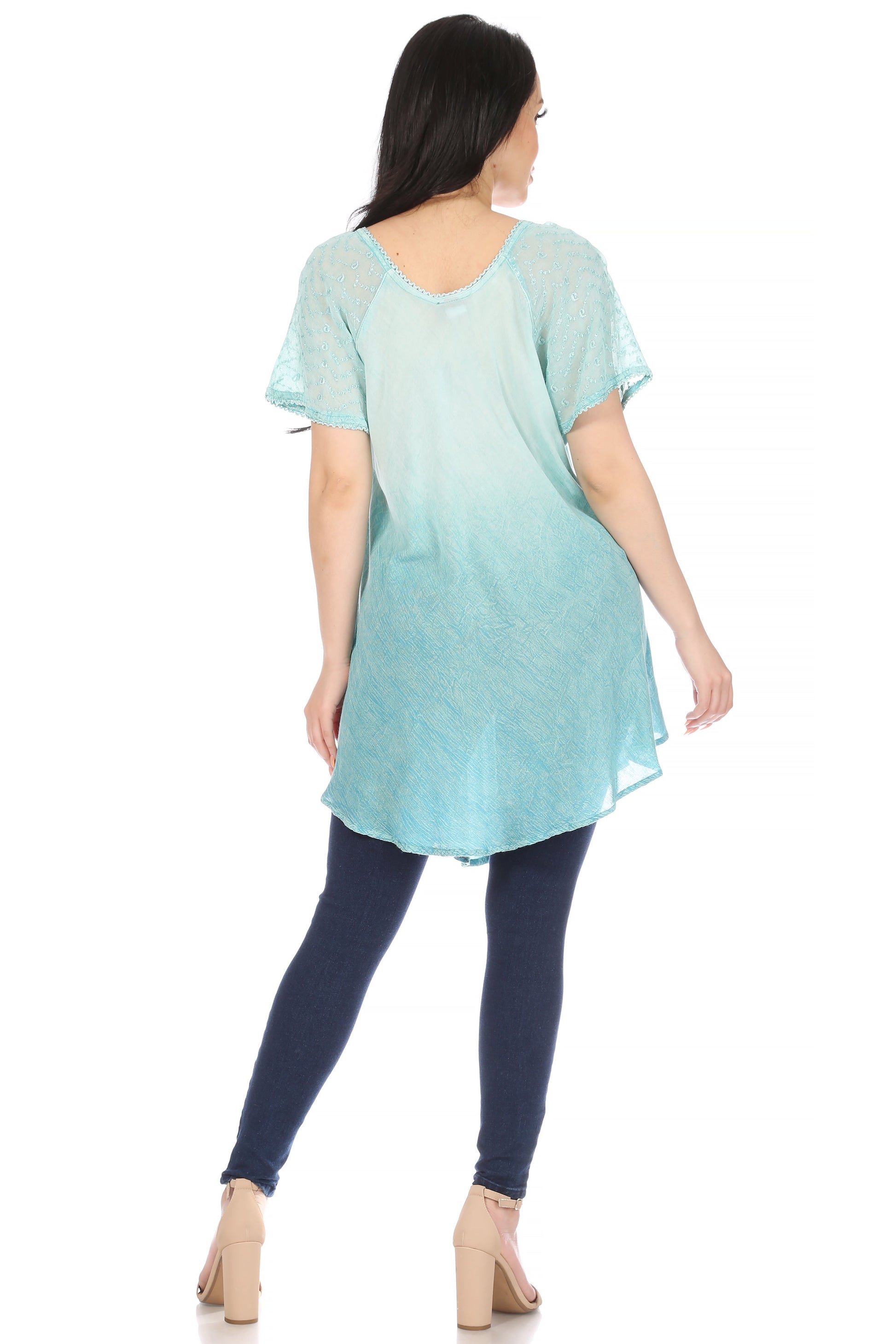 Sakkas Donna Women's Casual Lace Short Sleeve Tie Dye Corset Loose Top Blouse - Concordia Style Boutique