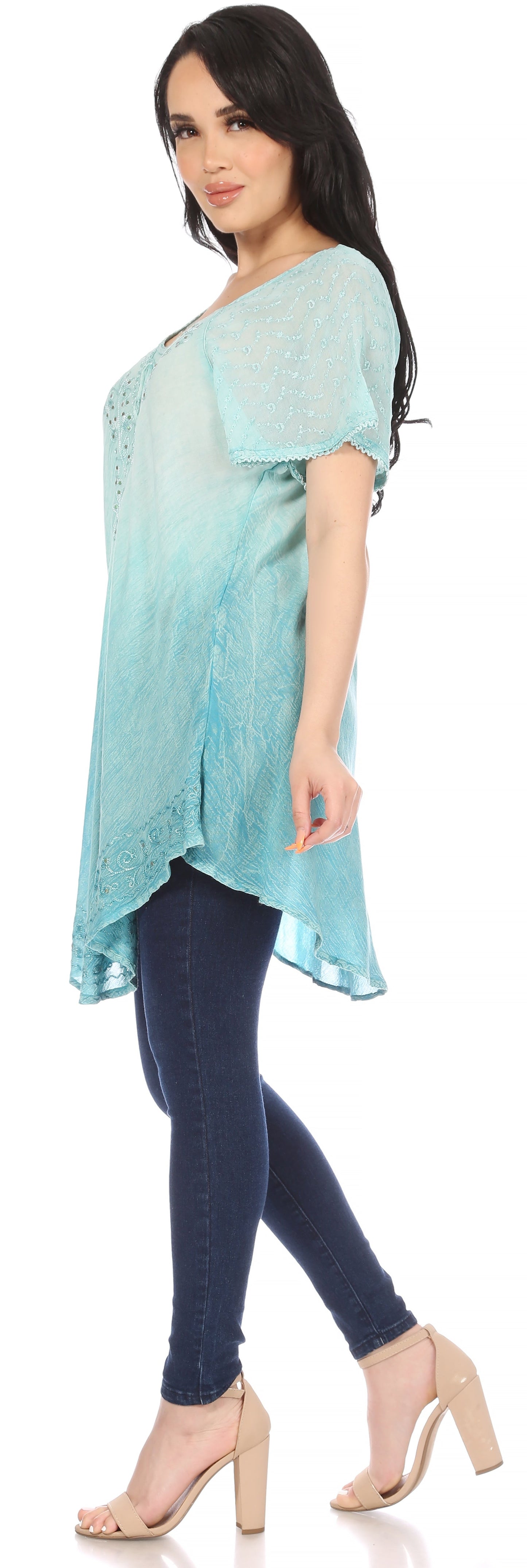 Sakkas Donna Women's Casual Lace Short Sleeve Tie Dye Corset Loose Top Blouse - Concordia Style Boutique