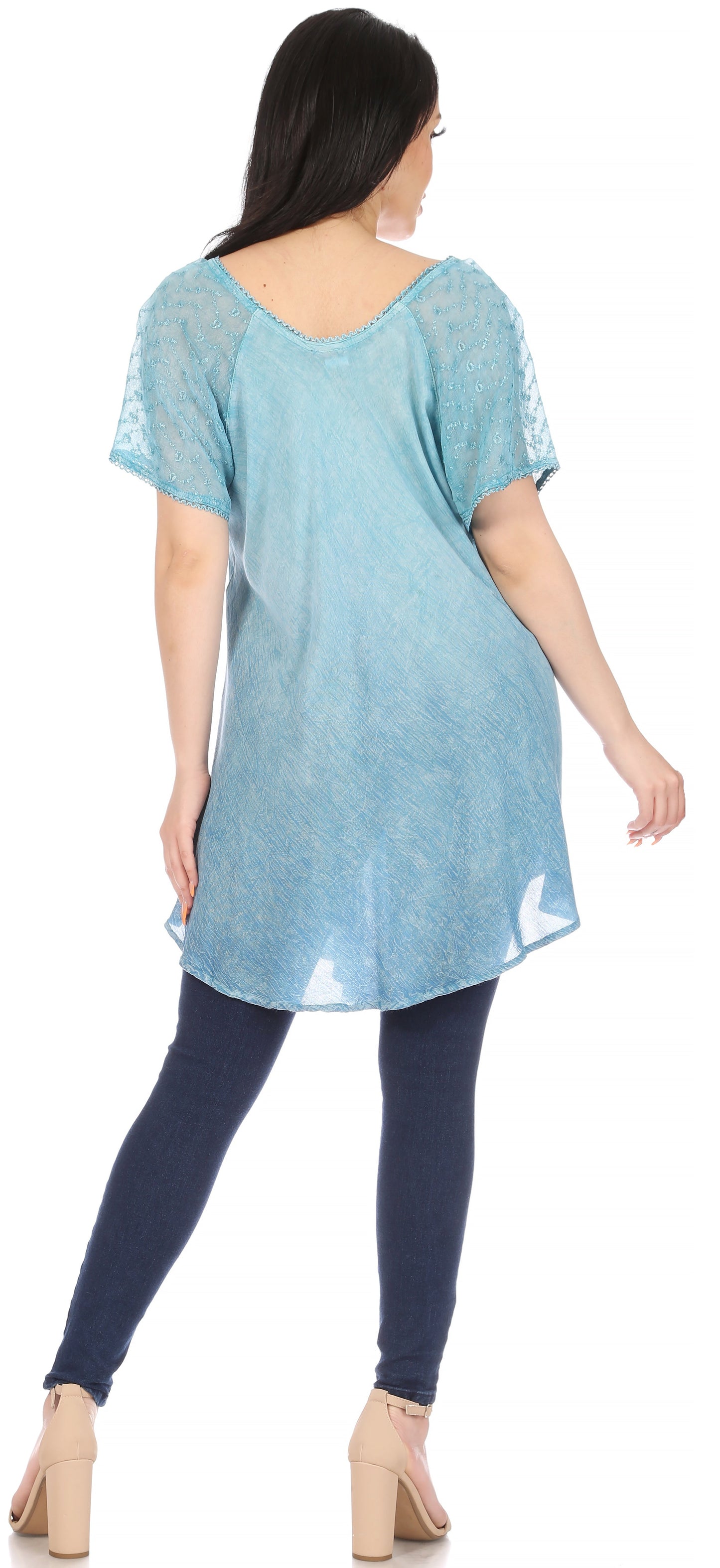 Sakkas Donna Women's Casual Lace Short Sleeve Tie Dye Corset Loose Top Blouse - Concordia Style Boutique