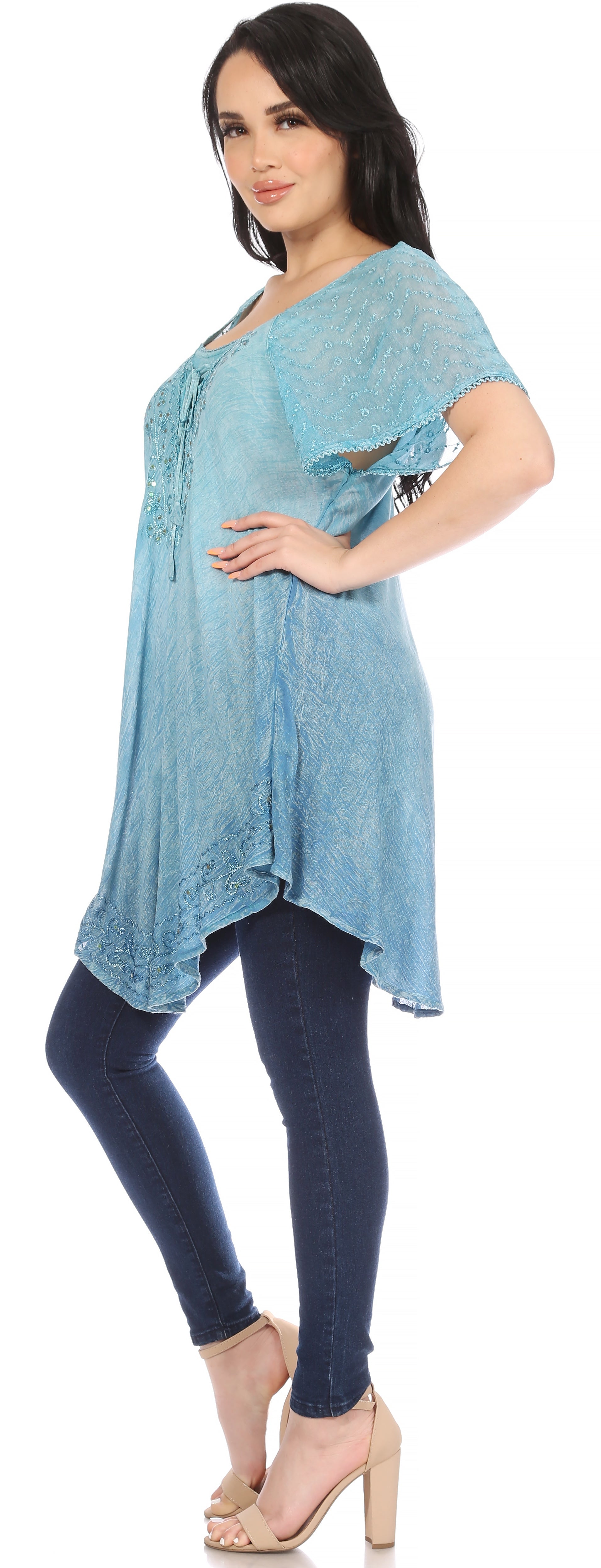 Sakkas Donna Women's Casual Lace Short Sleeve Tie Dye Corset Loose Top Blouse - Concordia Style Boutique