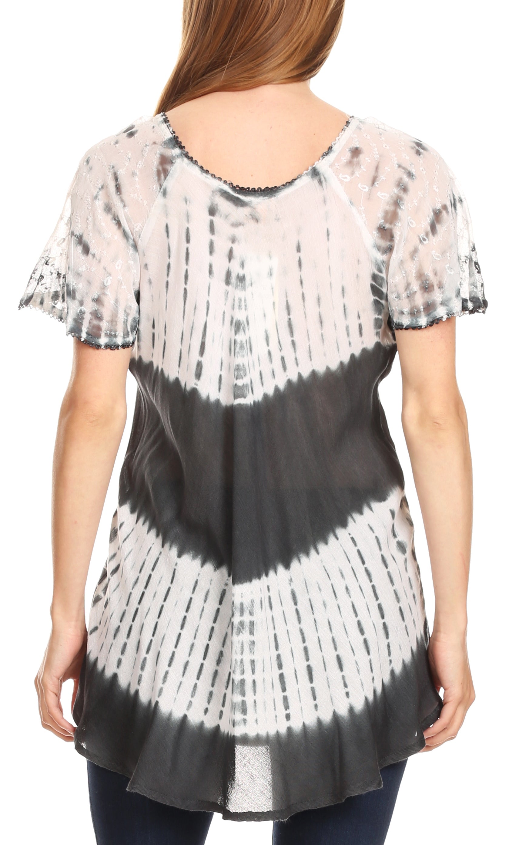 Sakkas Donna Women's Casual Lace Short Sleeve Tie Dye Corset Loose Top Blouse - Concordia Style Boutique