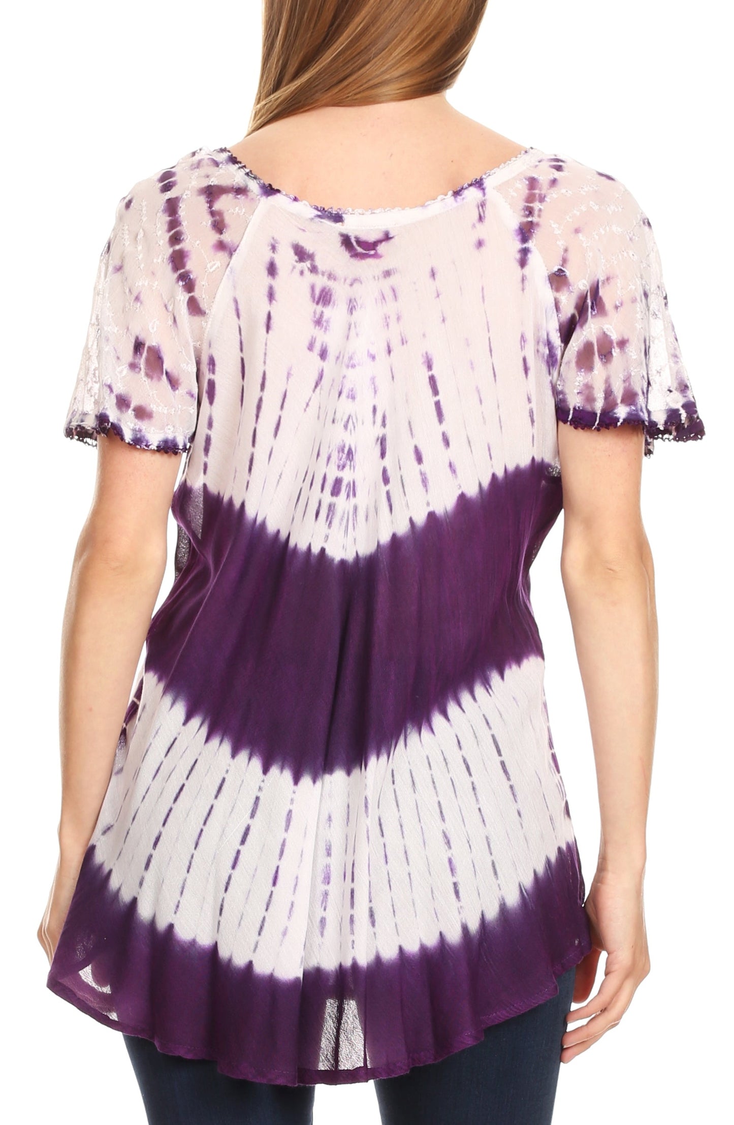 Sakkas Donna Women's Casual Lace Short Sleeve Tie Dye Corset Loose Top Blouse - Concordia Style Boutique