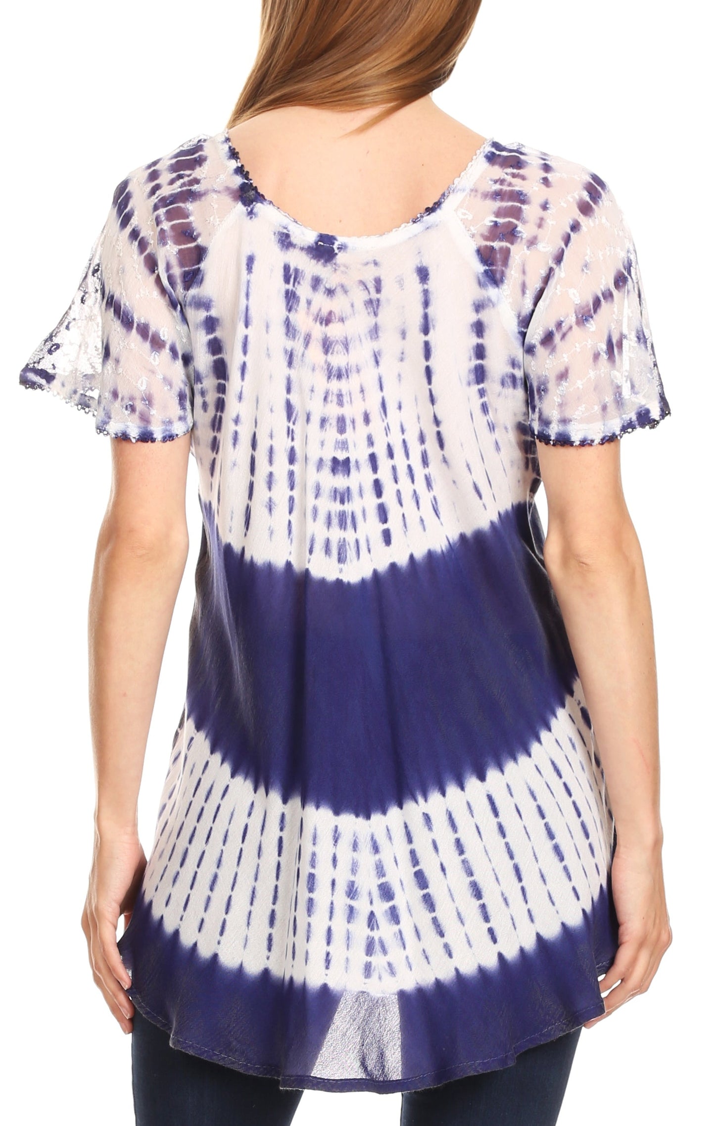 Sakkas Donna Women's Casual Lace Short Sleeve Tie Dye Corset Loose Top Blouse - Concordia Style Boutique