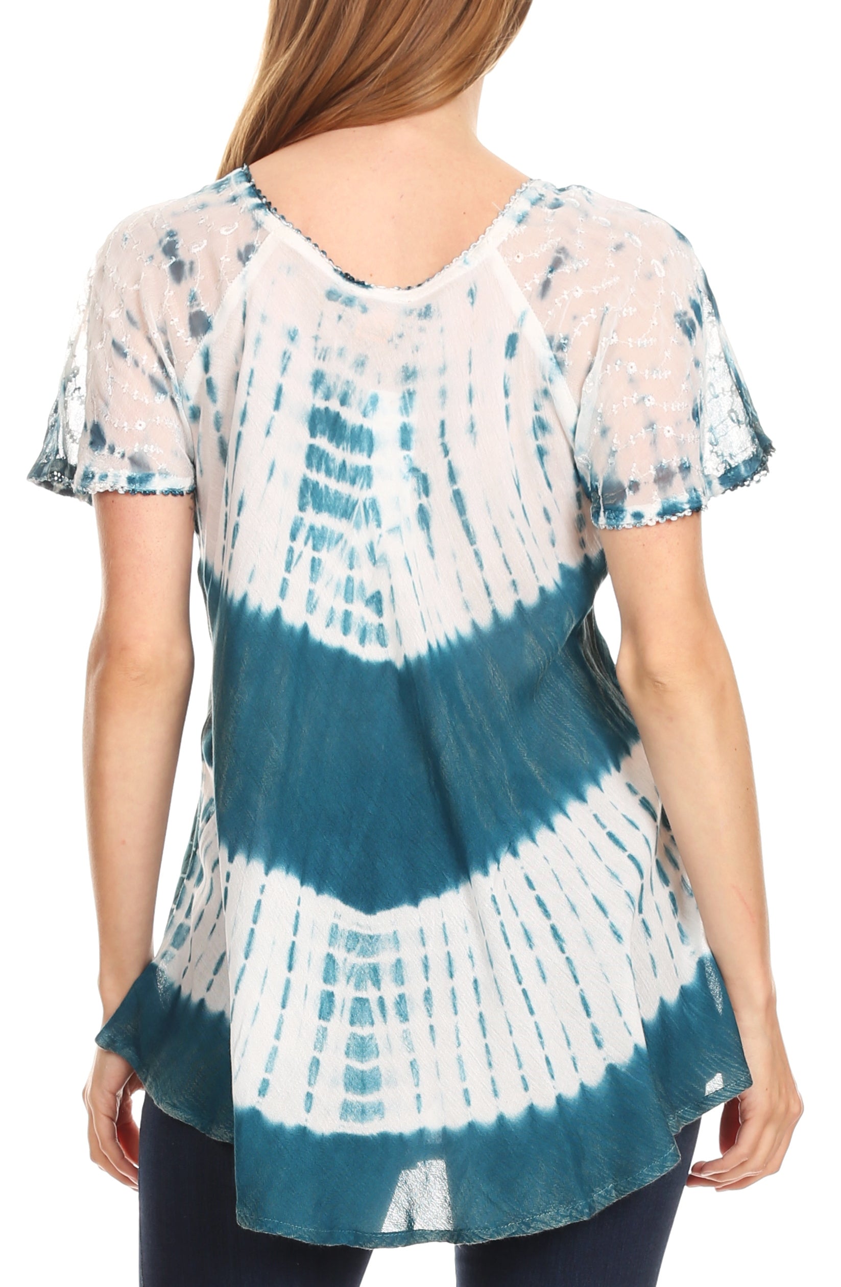 Sakkas Donna Women's Casual Lace Short Sleeve Tie Dye Corset Loose Top Blouse - Concordia Style Boutique