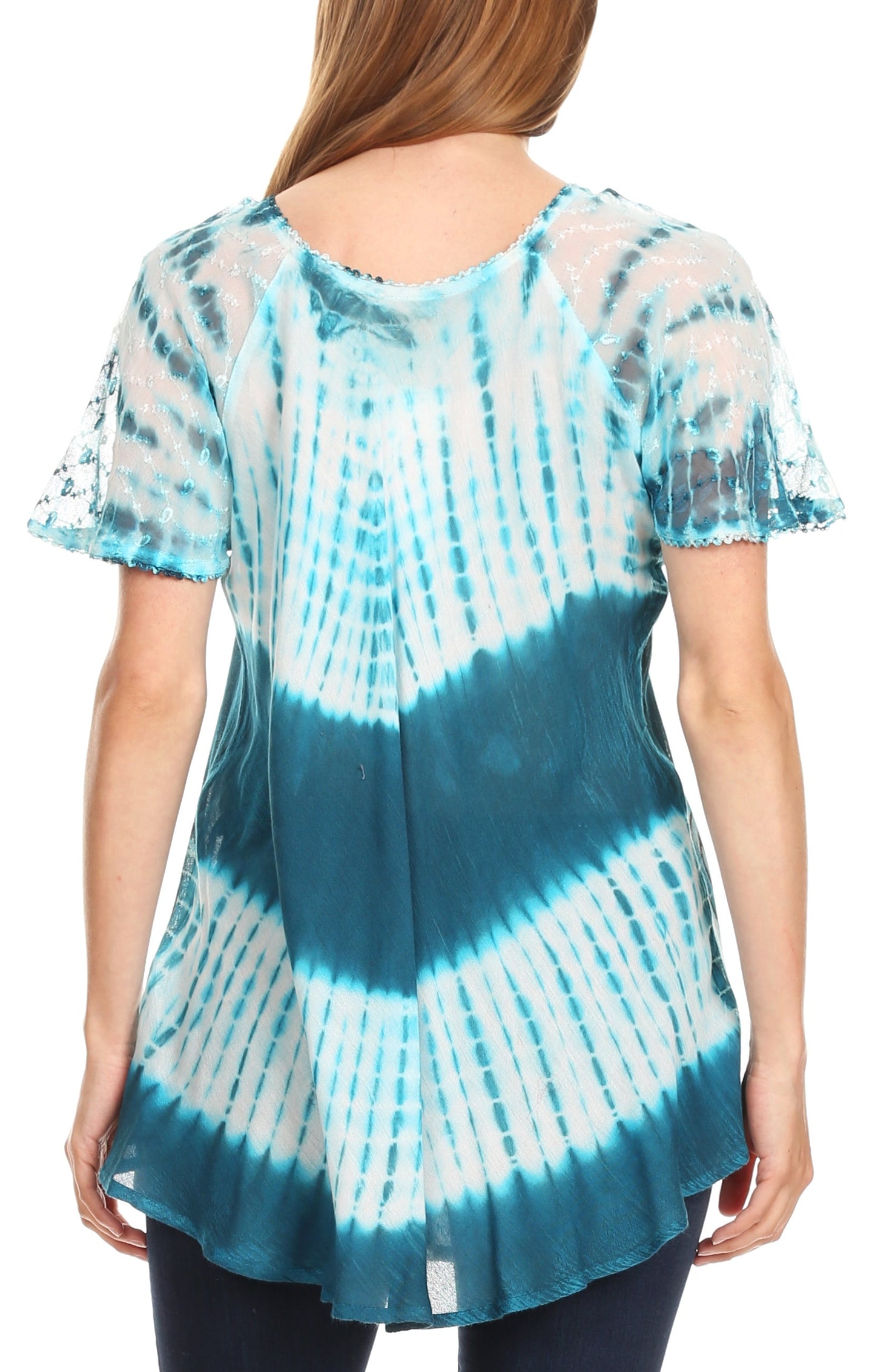 Sakkas Donna Women's Casual Lace Short Sleeve Tie Dye Corset Loose Top Blouse - Concordia Style Boutique