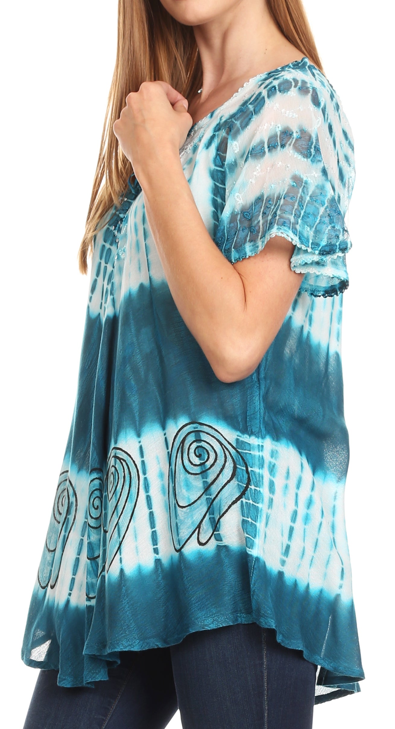 Sakkas Donna Women's Casual Lace Short Sleeve Tie Dye Corset Loose Top Blouse - Concordia Style Boutique