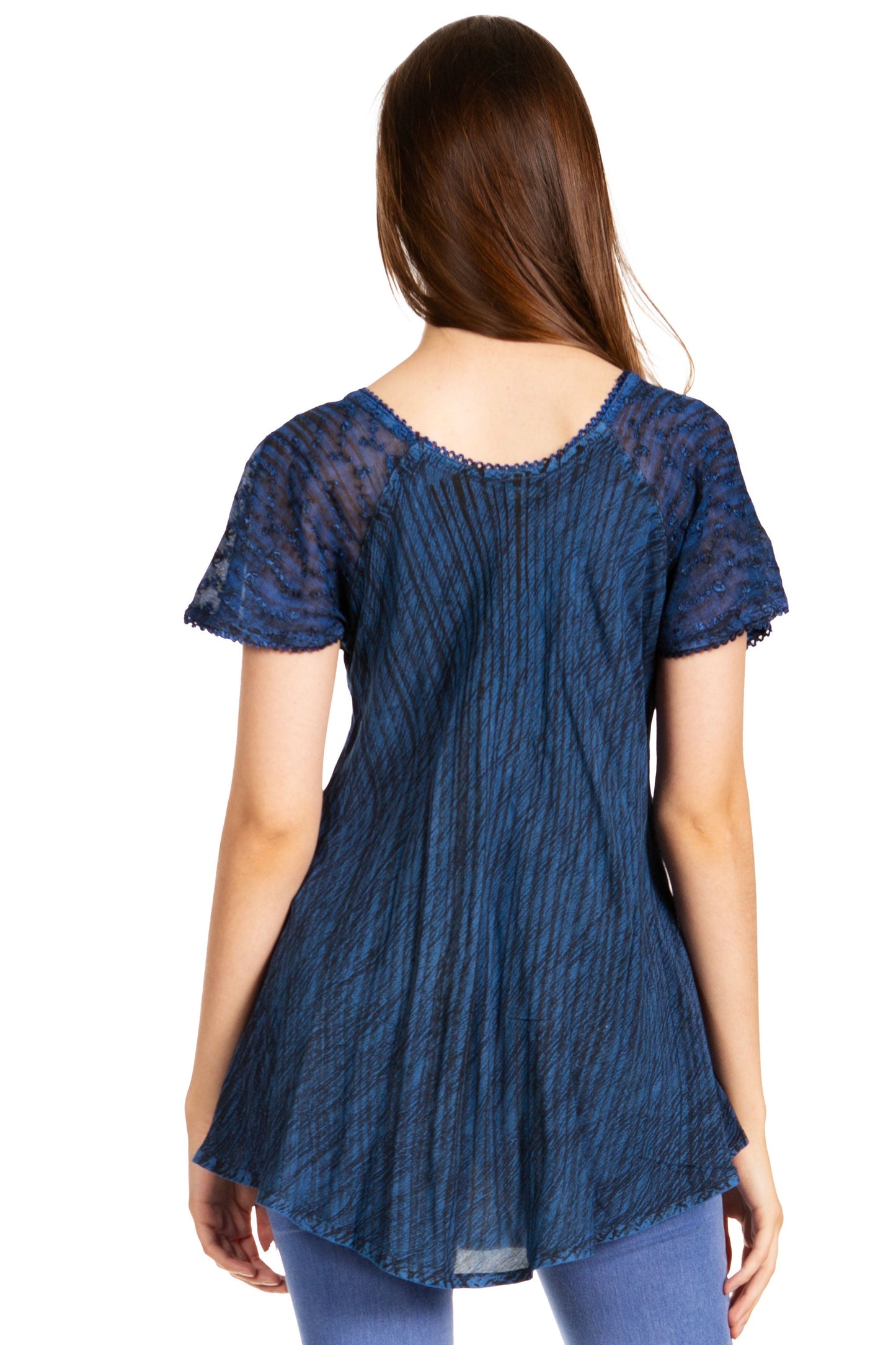 Sakkas Donna Women's Casual Lace Short Sleeve Tie Dye Corset Loose Top Blouse - Concordia Style Boutique