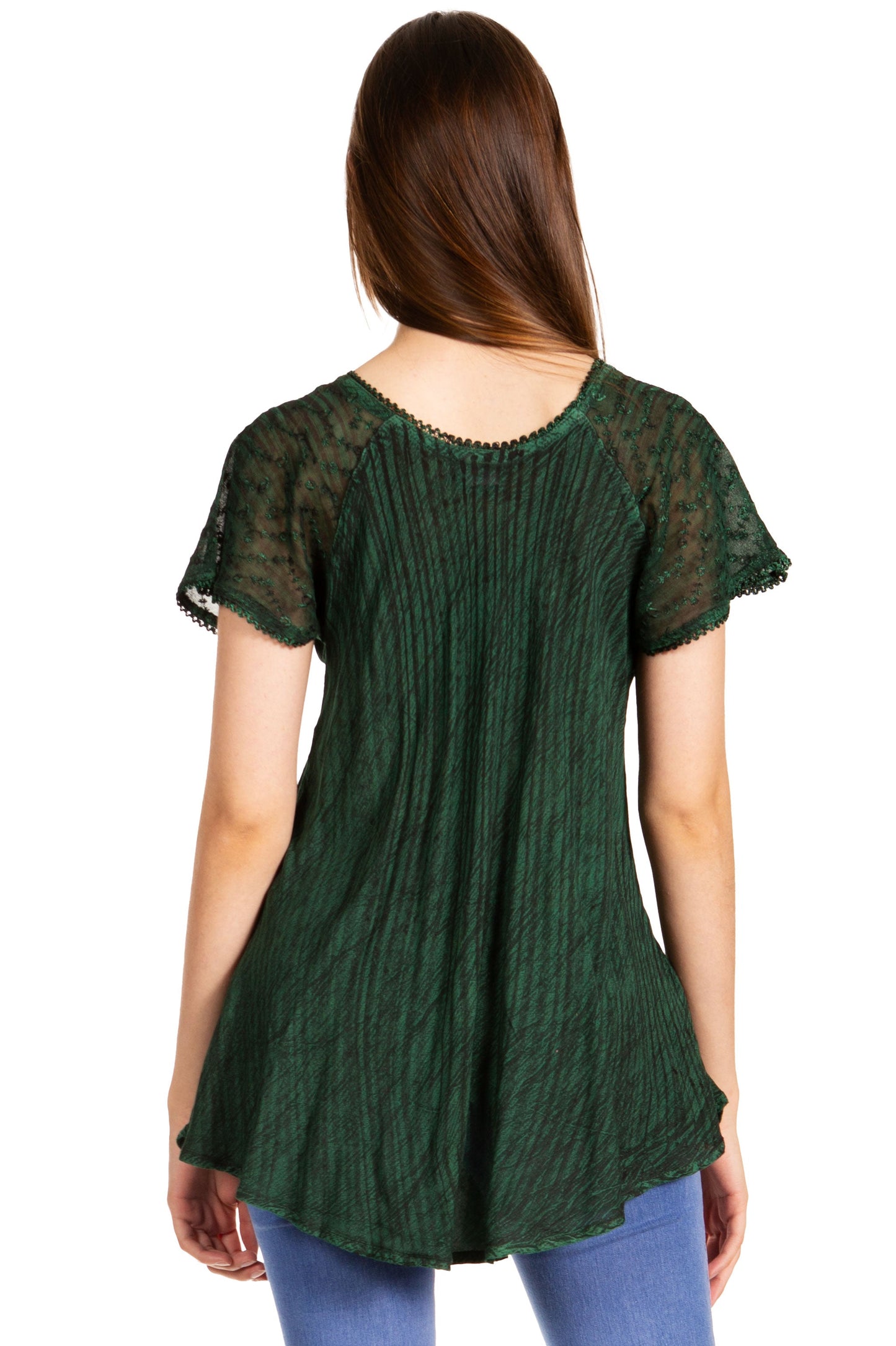 Sakkas Donna Women's Casual Lace Short Sleeve Tie Dye Corset Loose Top Blouse - Concordia Style Boutique