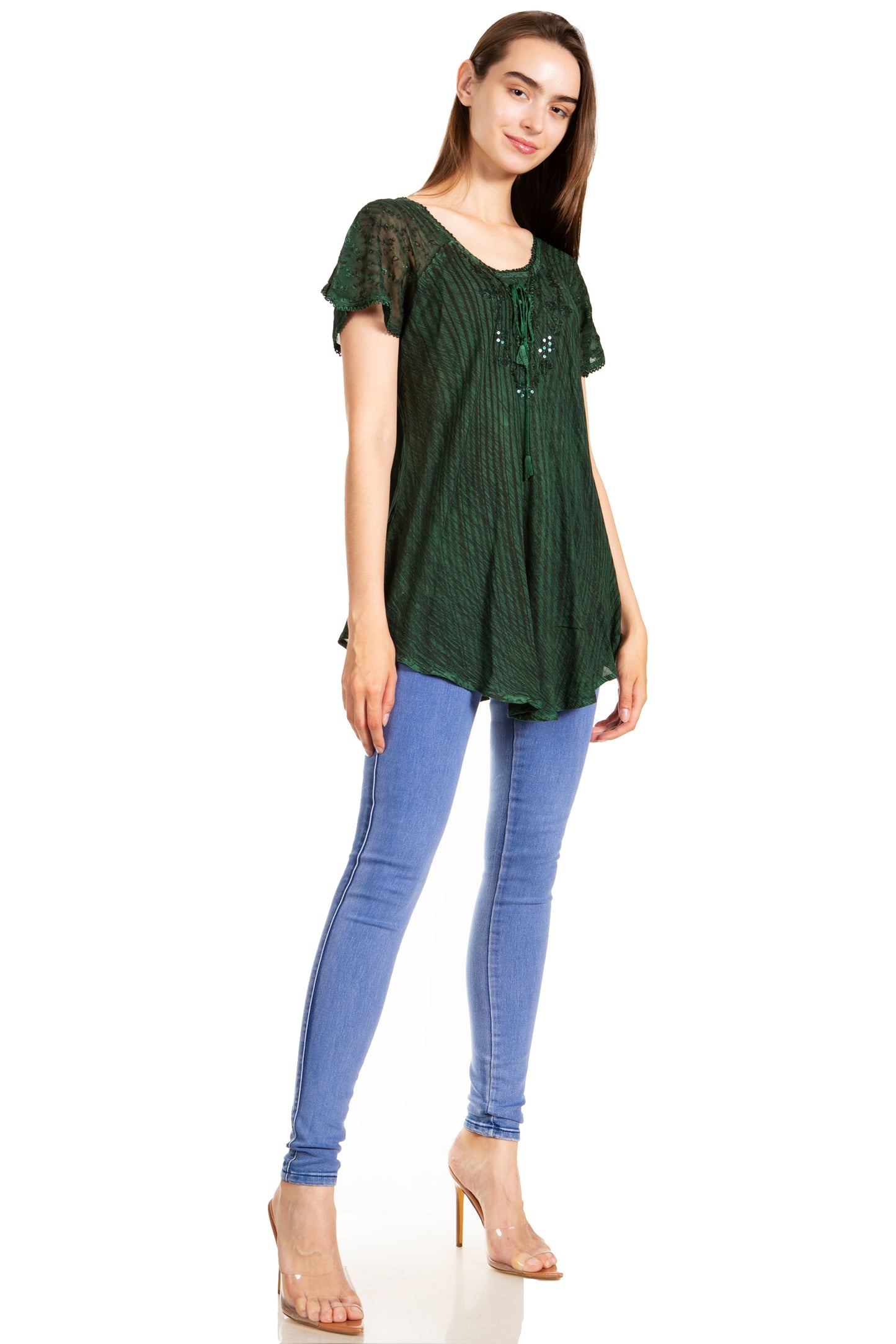 Sakkas Donna Women's Casual Lace Short Sleeve Tie Dye Corset Loose Top Blouse - Concordia Style Boutique