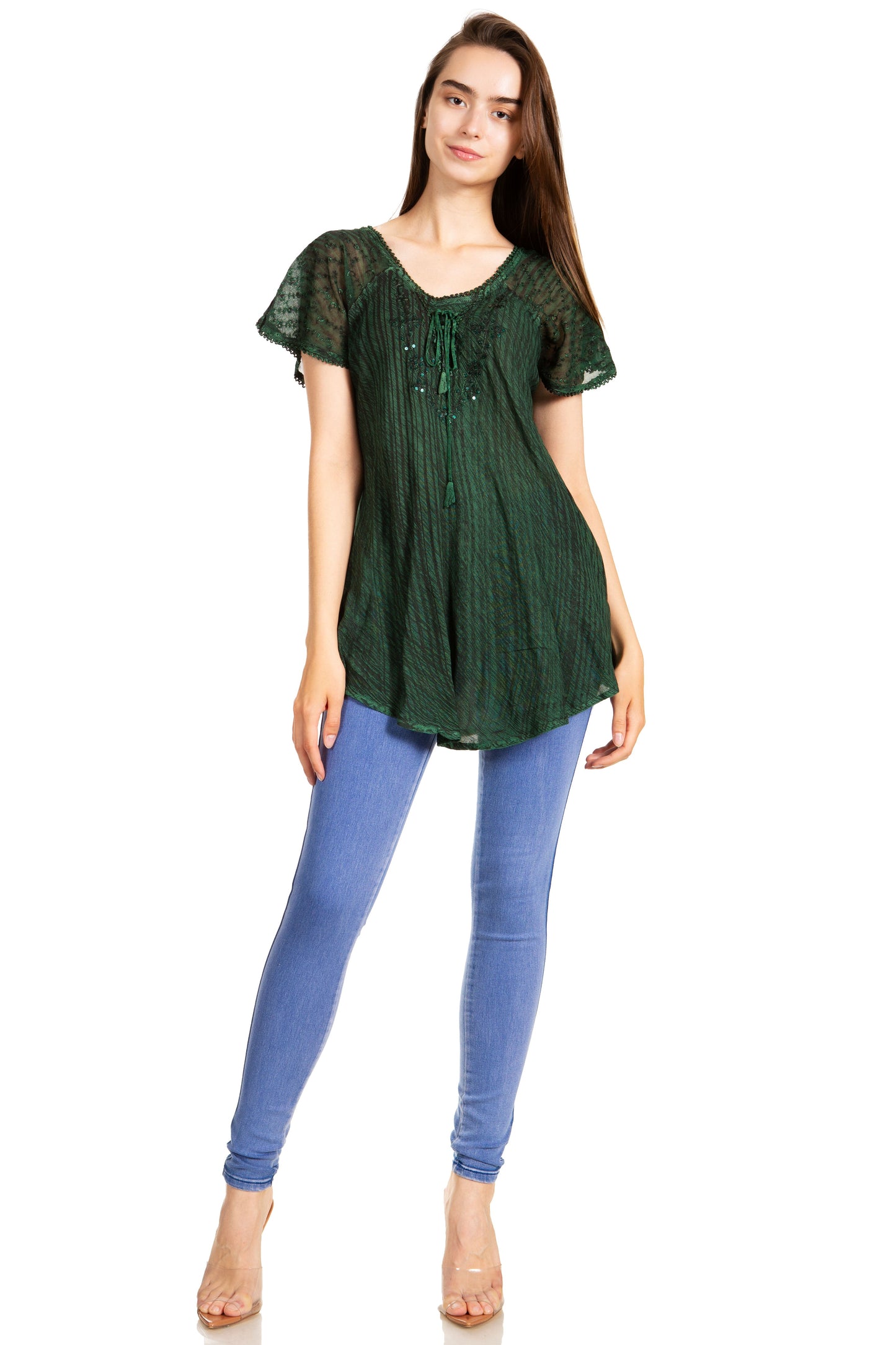 Sakkas Donna Women's Casual Lace Short Sleeve Tie Dye Corset Loose Top Blouse - Concordia Style Boutique