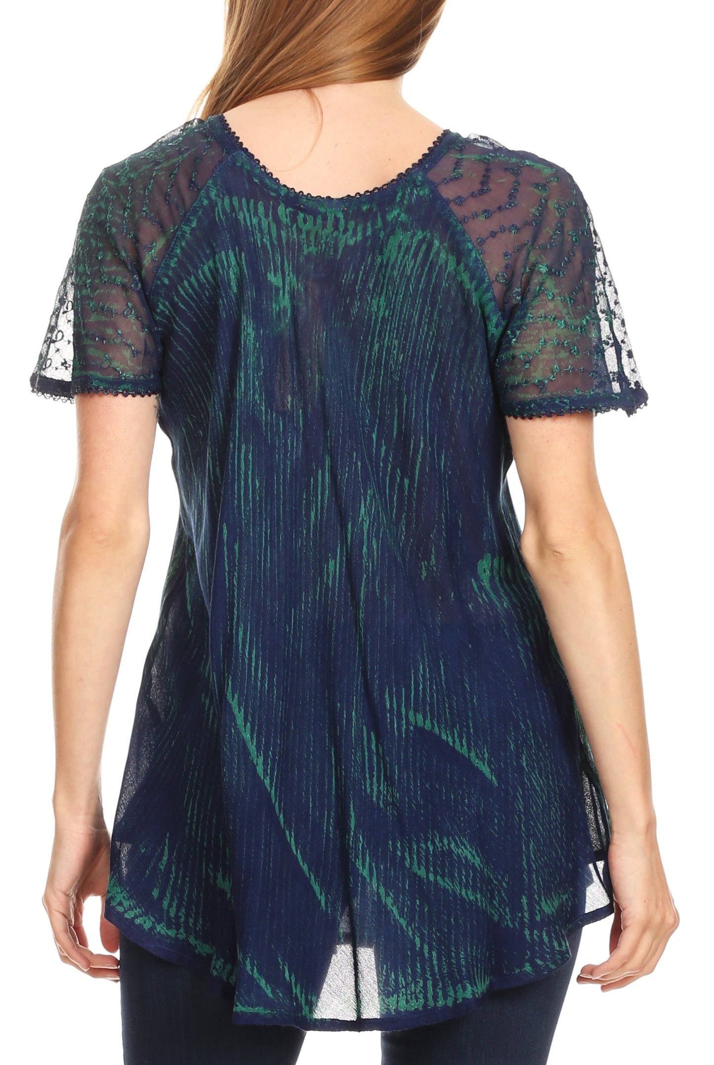 Sakkas Donna Women's Casual Lace Short Sleeve Tie Dye Corset Loose Top Blouse - Concordia Style Boutique