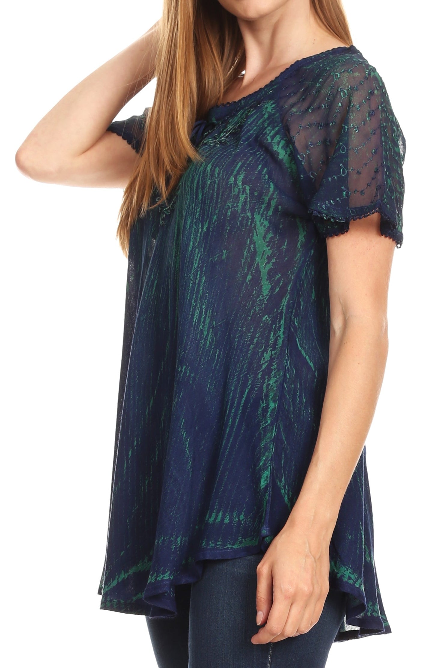 Sakkas Donna Women's Casual Lace Short Sleeve Tie Dye Corset Loose Top Blouse - Concordia Style Boutique