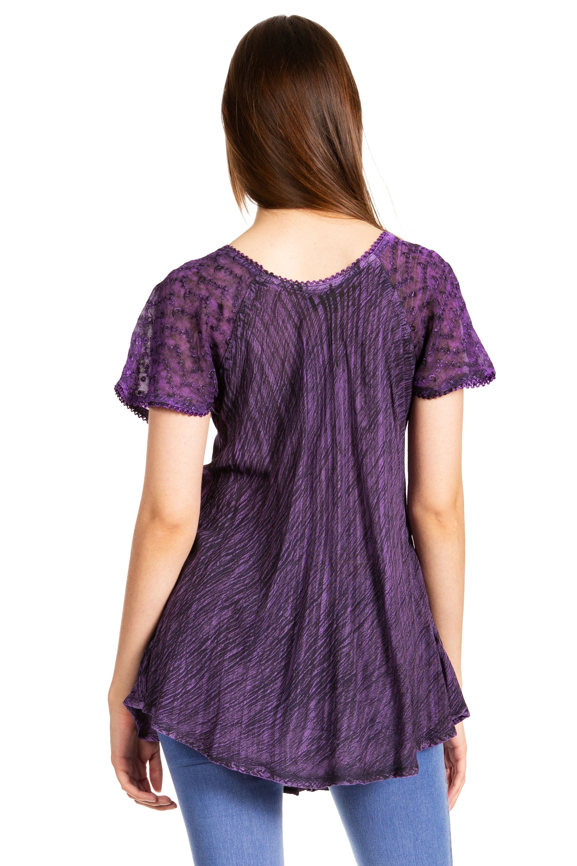 Sakkas Donna Women's Casual Lace Short Sleeve Tie Dye Corset Loose Top Blouse - Concordia Style Boutique