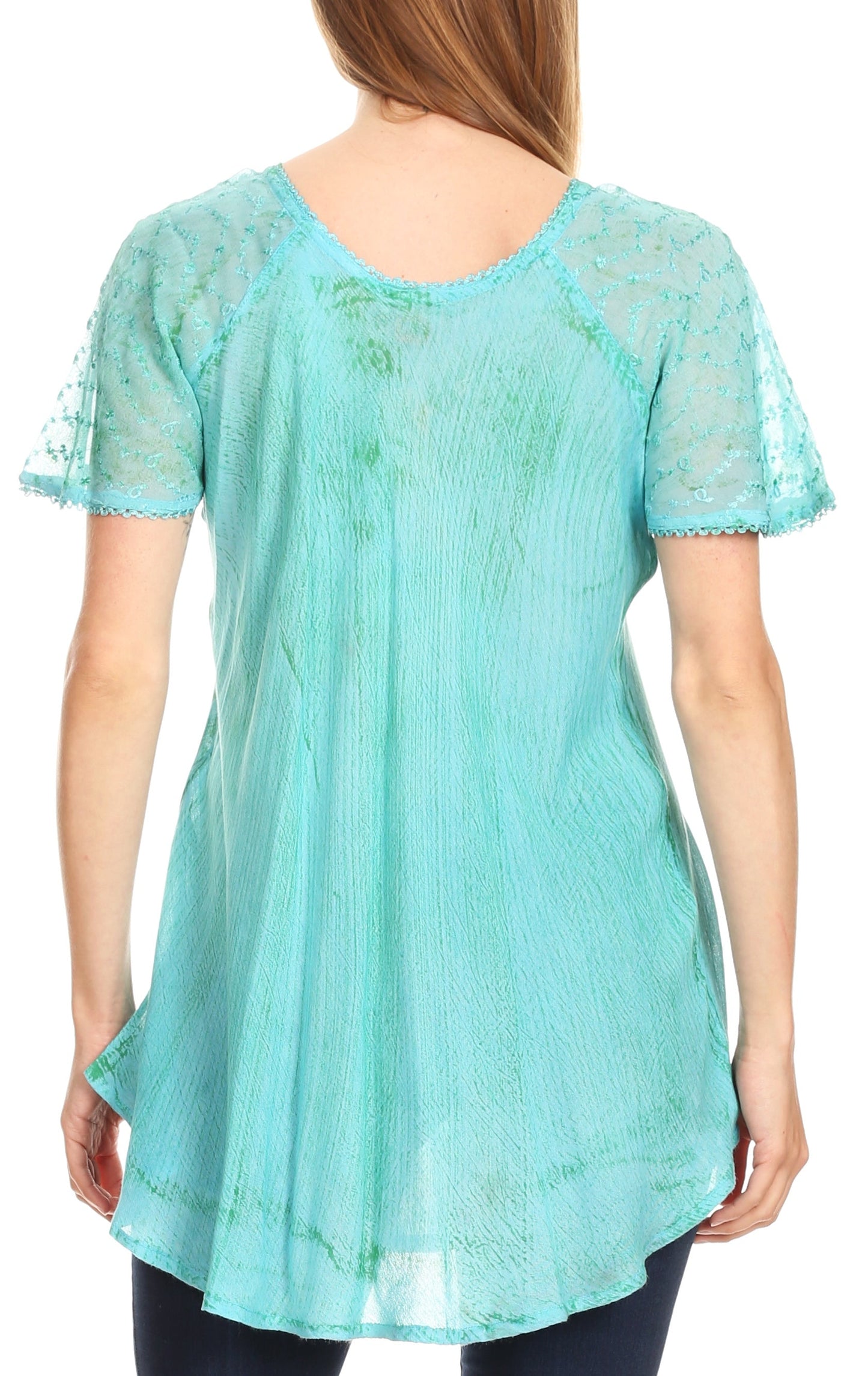 Sakkas Donna Women's Casual Lace Short Sleeve Tie Dye Corset Loose Top Blouse - Concordia Style Boutique