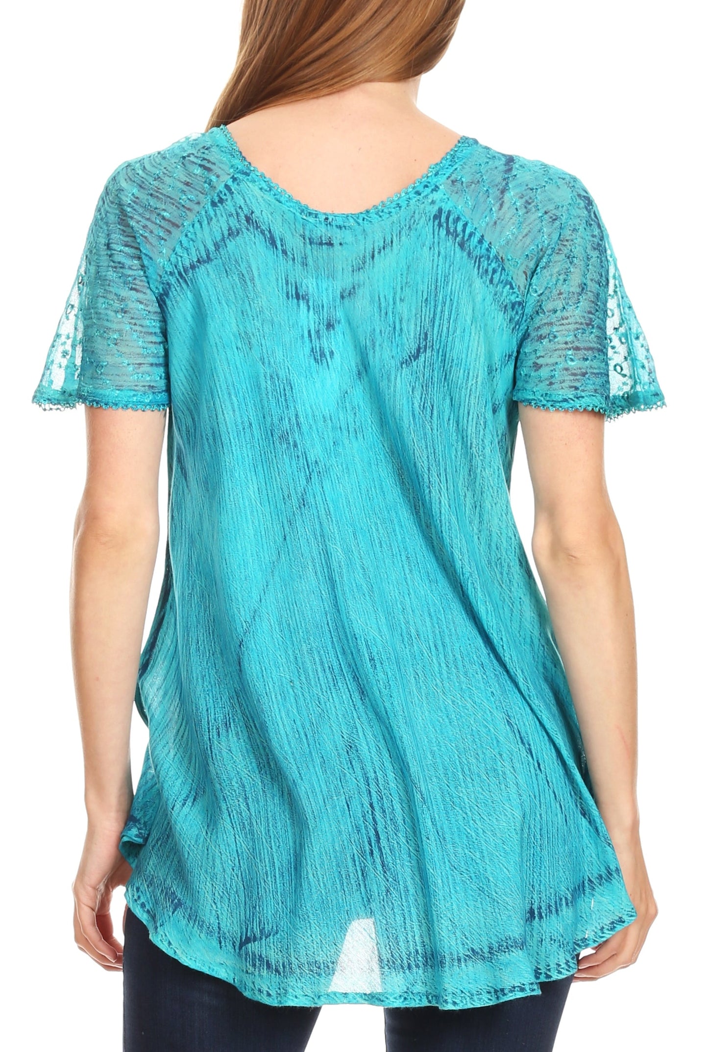 Sakkas Donna Women's Casual Lace Short Sleeve Tie Dye Corset Loose Top Blouse - Concordia Style Boutique