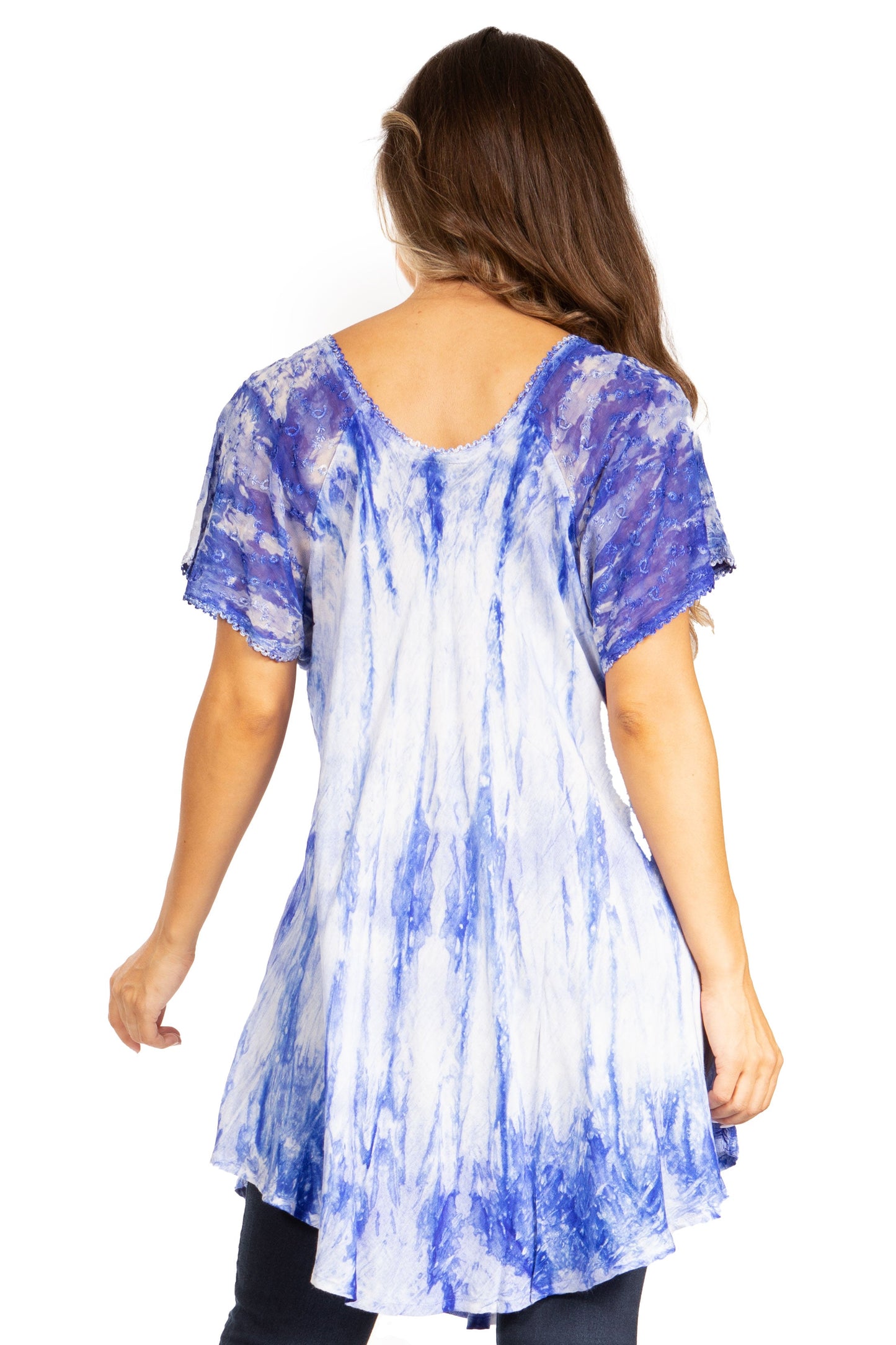 Sakkas Donna Women's Casual Lace Short Sleeve Tie Dye Corset Loose Top Blouse - Concordia Style Boutique