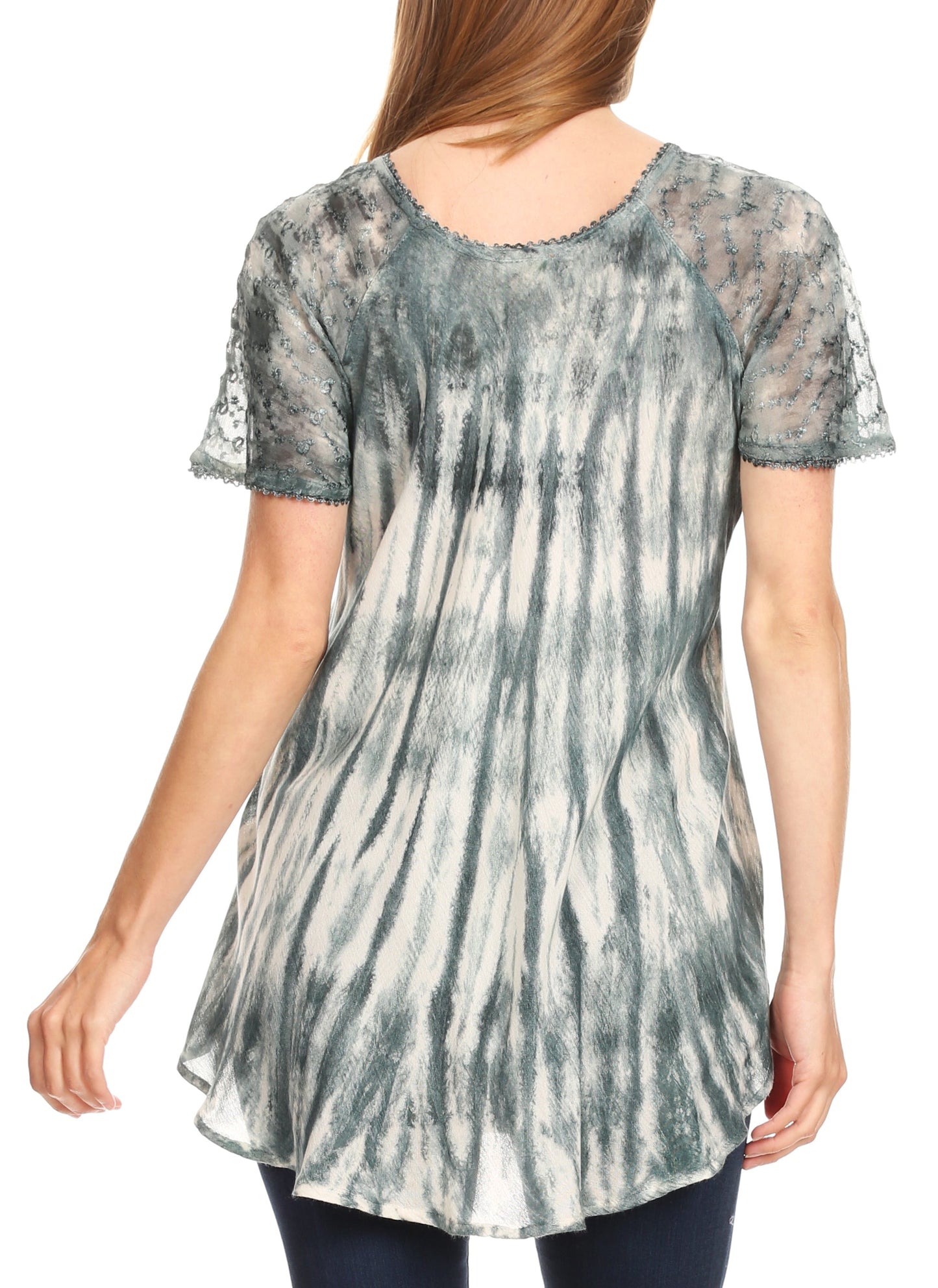 Sakkas Donna Women's Casual Lace Short Sleeve Tie Dye Corset Loose Top Blouse - Concordia Style Boutique