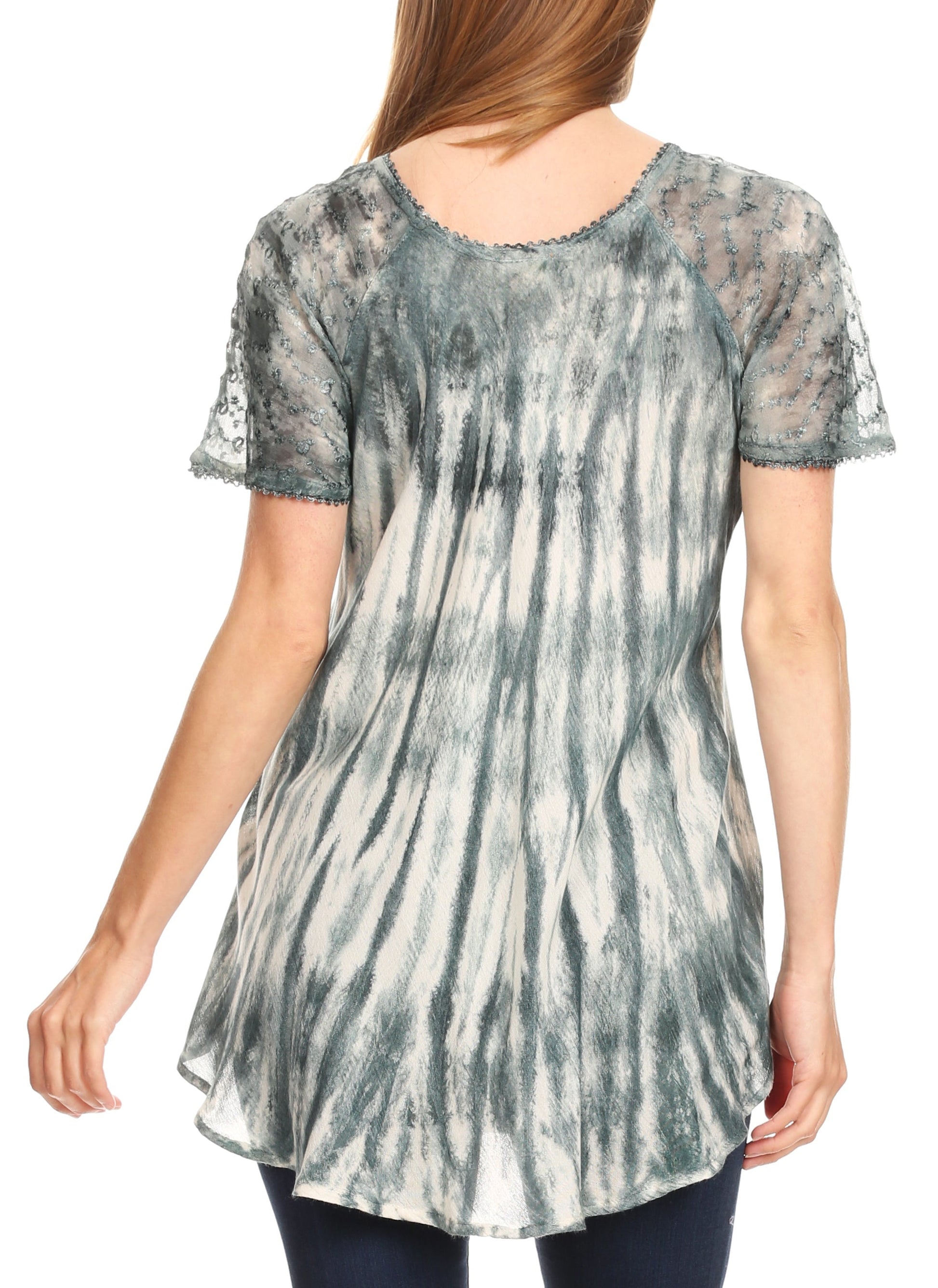 Sakkas Donna Women's Casual Lace Short Sleeve Tie Dye Corset Loose Top Blouse - Concordia Style Boutique