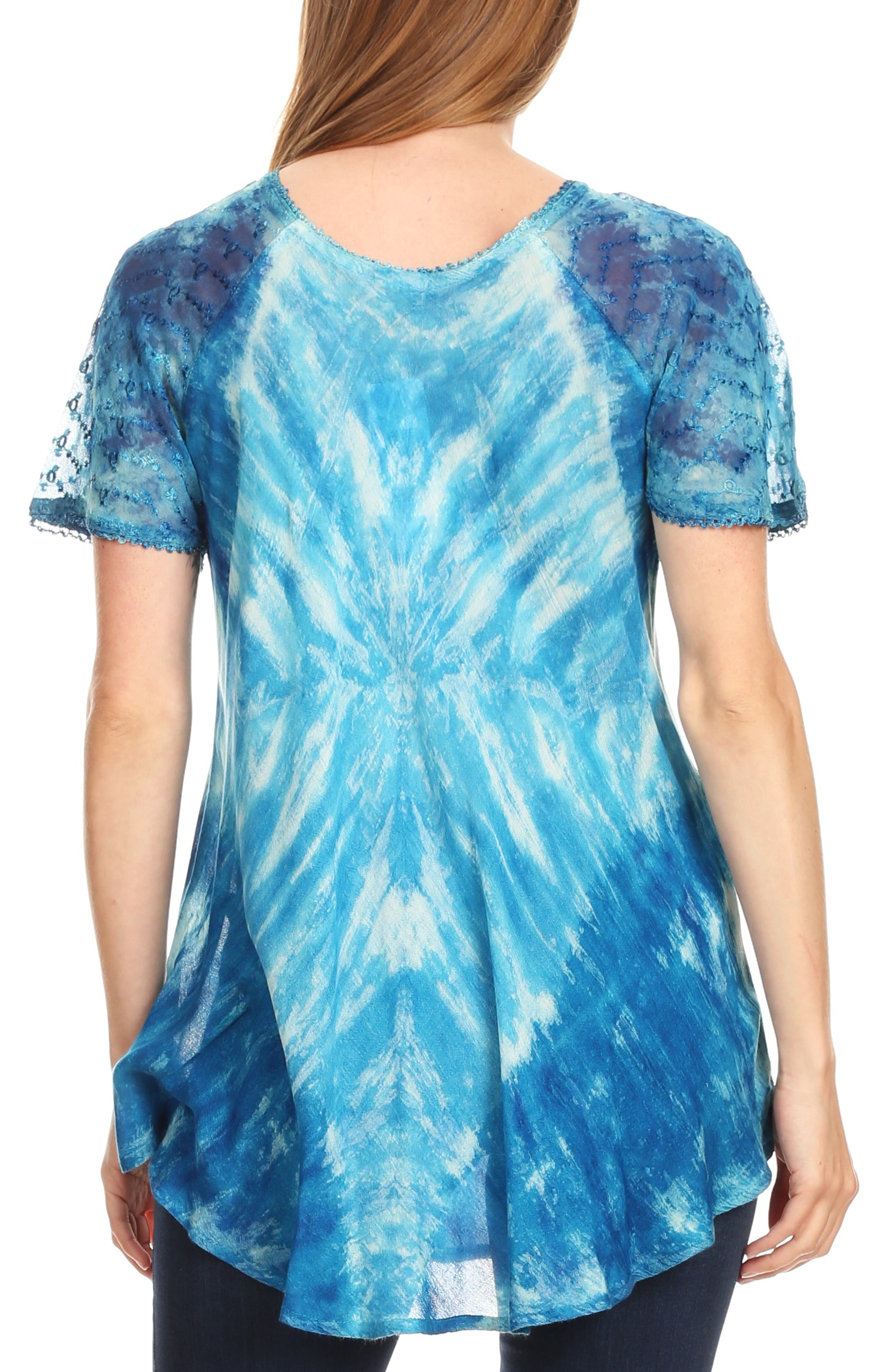 Sakkas Donna Women's Casual Lace Short Sleeve Tie Dye Corset Loose Top Blouse - Concordia Style Boutique