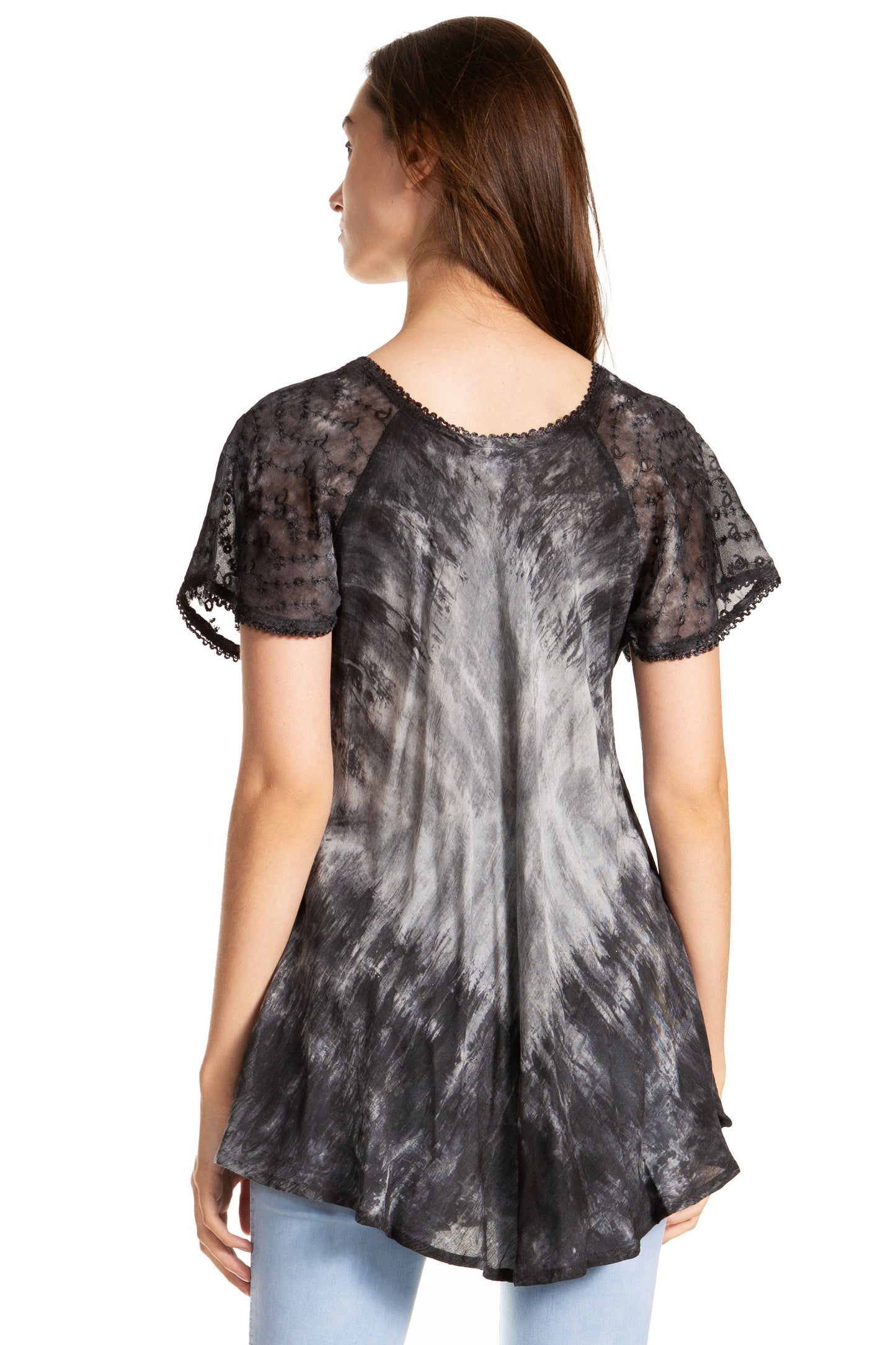 Sakkas Donna Women's Casual Lace Short Sleeve Tie Dye Corset Loose Top Blouse - Concordia Style Boutique