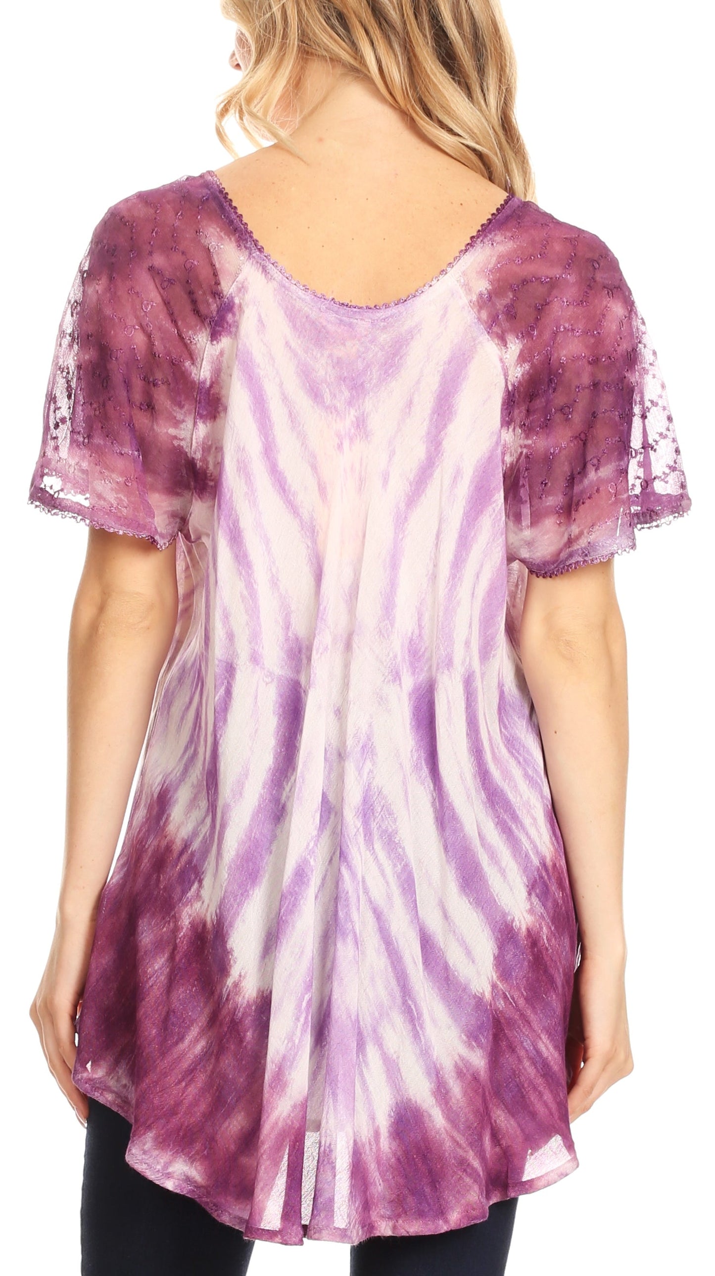 Sakkas Donna Women's Casual Lace Short Sleeve Tie Dye Corset Loose Top Blouse - Concordia Style Boutique