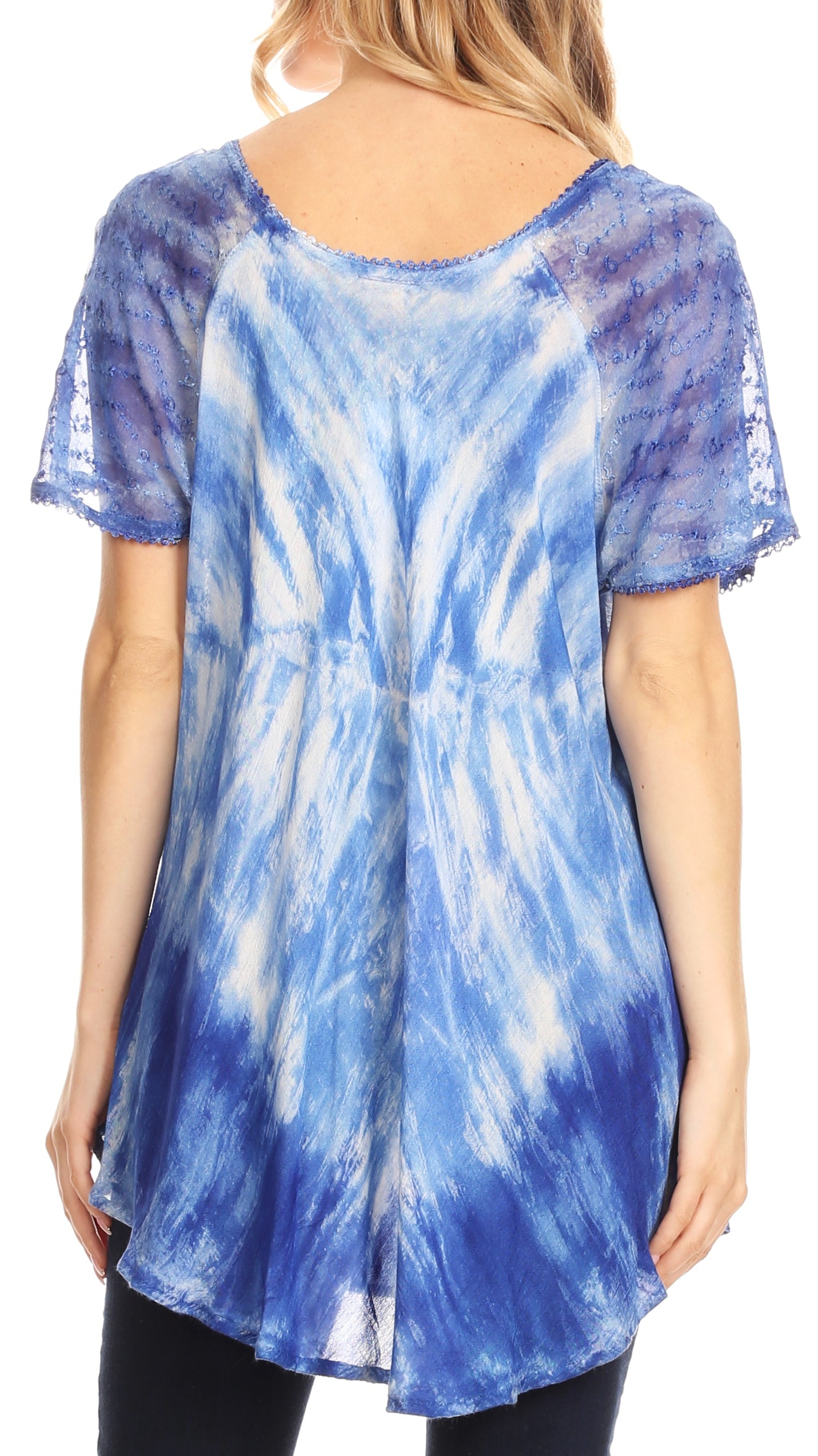 Sakkas Donna Women's Casual Lace Short Sleeve Tie Dye Corset Loose Top Blouse - Concordia Style Boutique