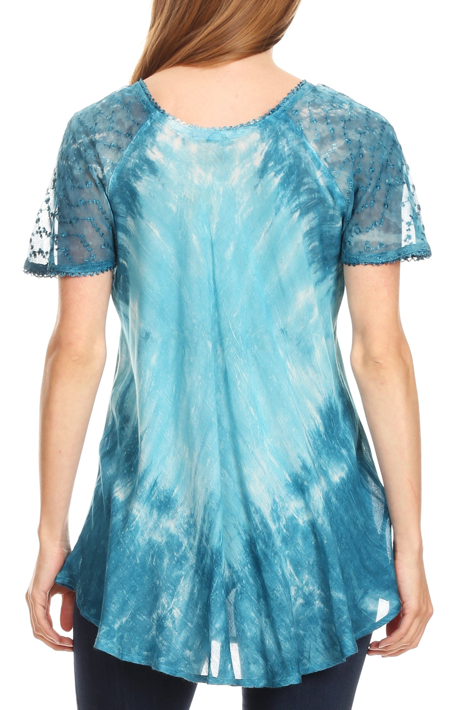 Sakkas Donna Women's Casual Lace Short Sleeve Tie Dye Corset Loose Top Blouse - Concordia Style Boutique