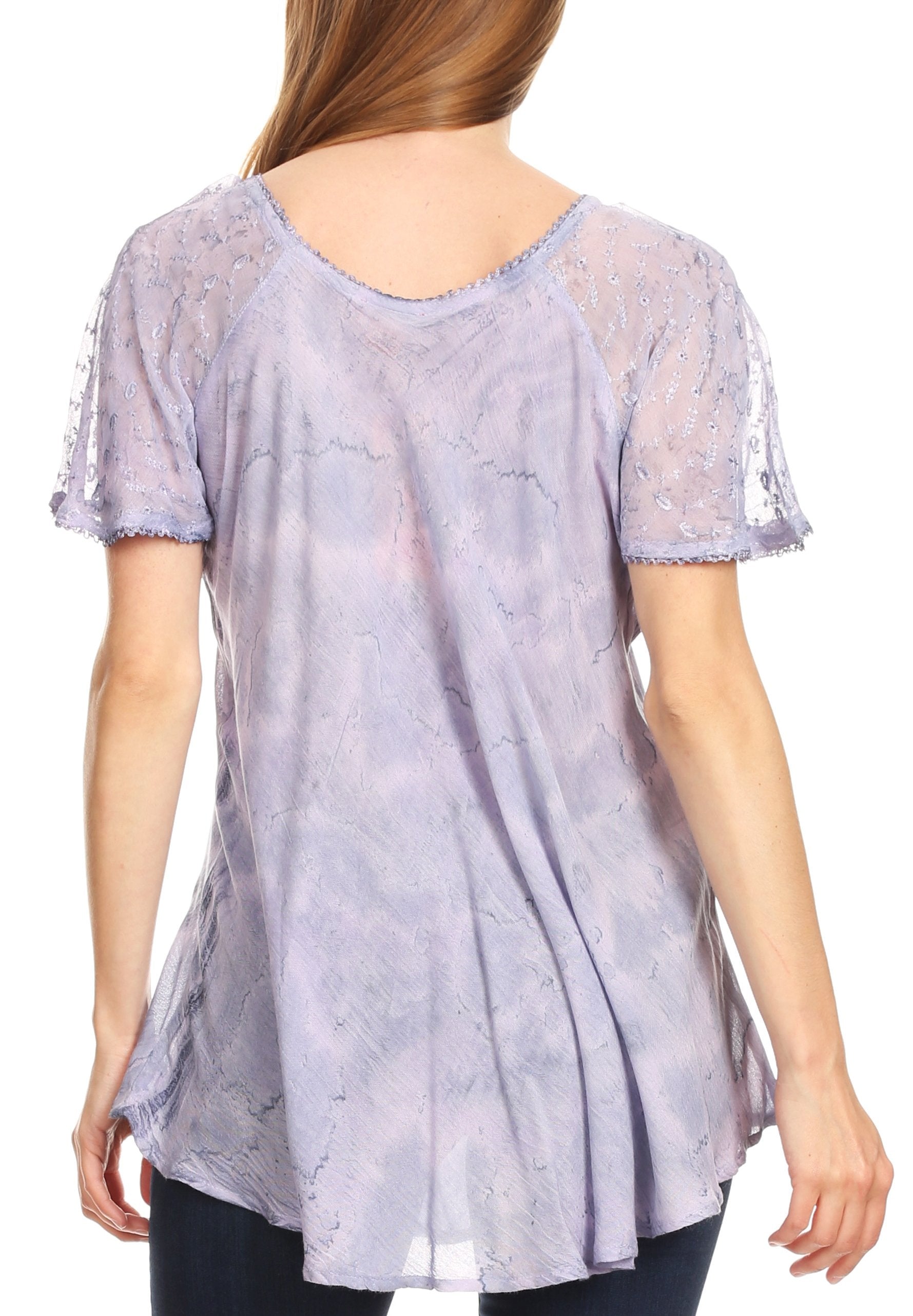 Sakkas Marzia Women's Loose Fit Short Sleeve Casual Tie Dye Batik Blouse Top Tunic - Concordia Style Boutique