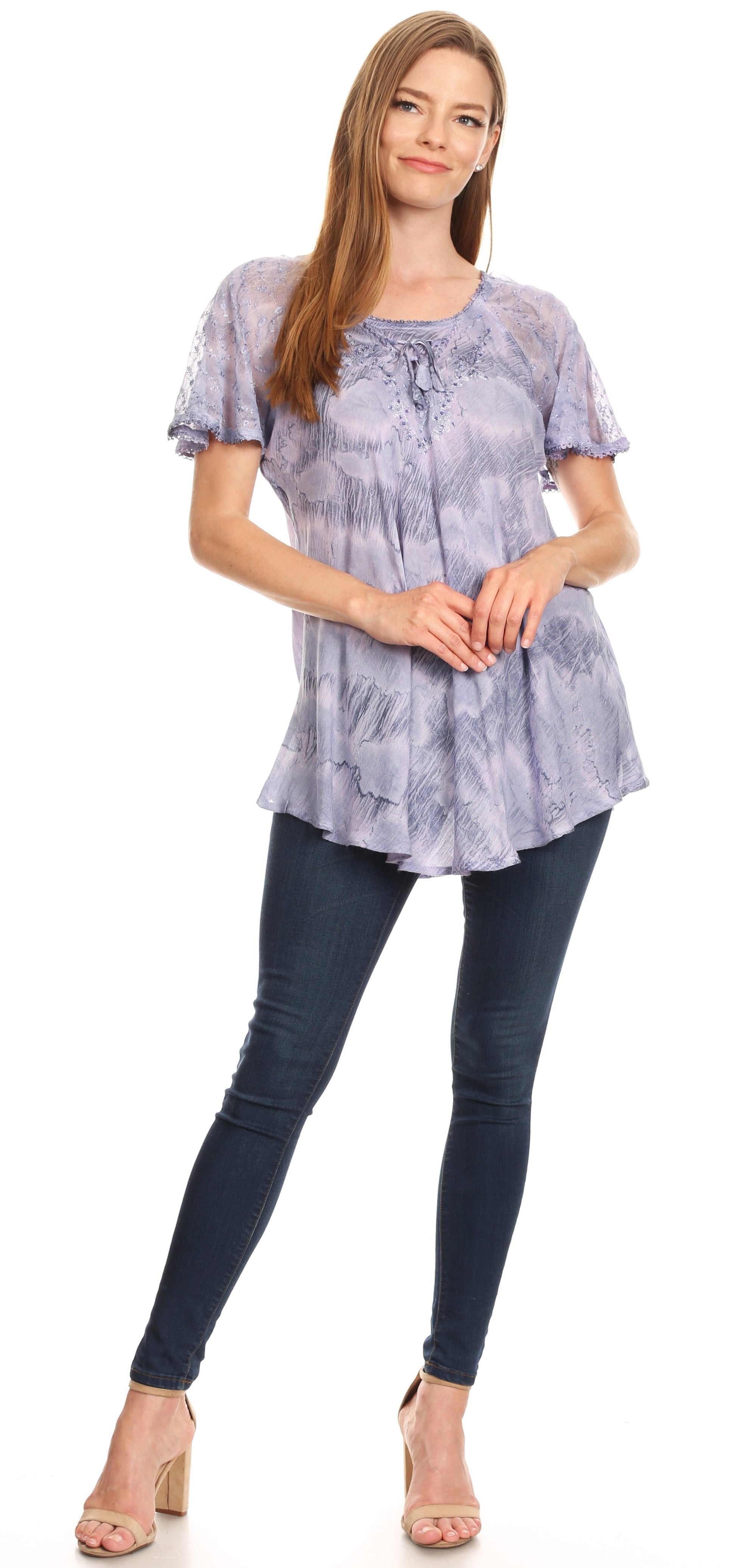 Sakkas Marzia Women's Loose Fit Short Sleeve Casual Tie Dye Batik Blouse Top Tunic - Concordia Style Boutique