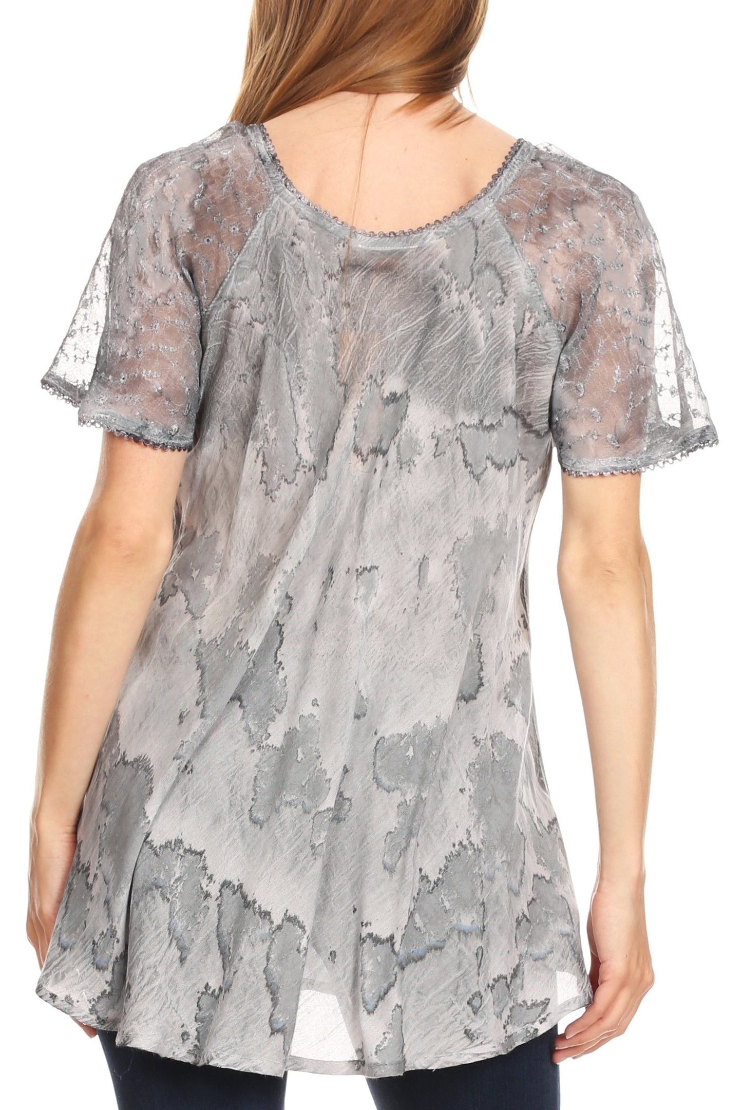 Sakkas Marzia Women's Loose Fit Short Sleeve Casual Tie Dye Batik Blouse Top Tunic - Concordia Style Boutique