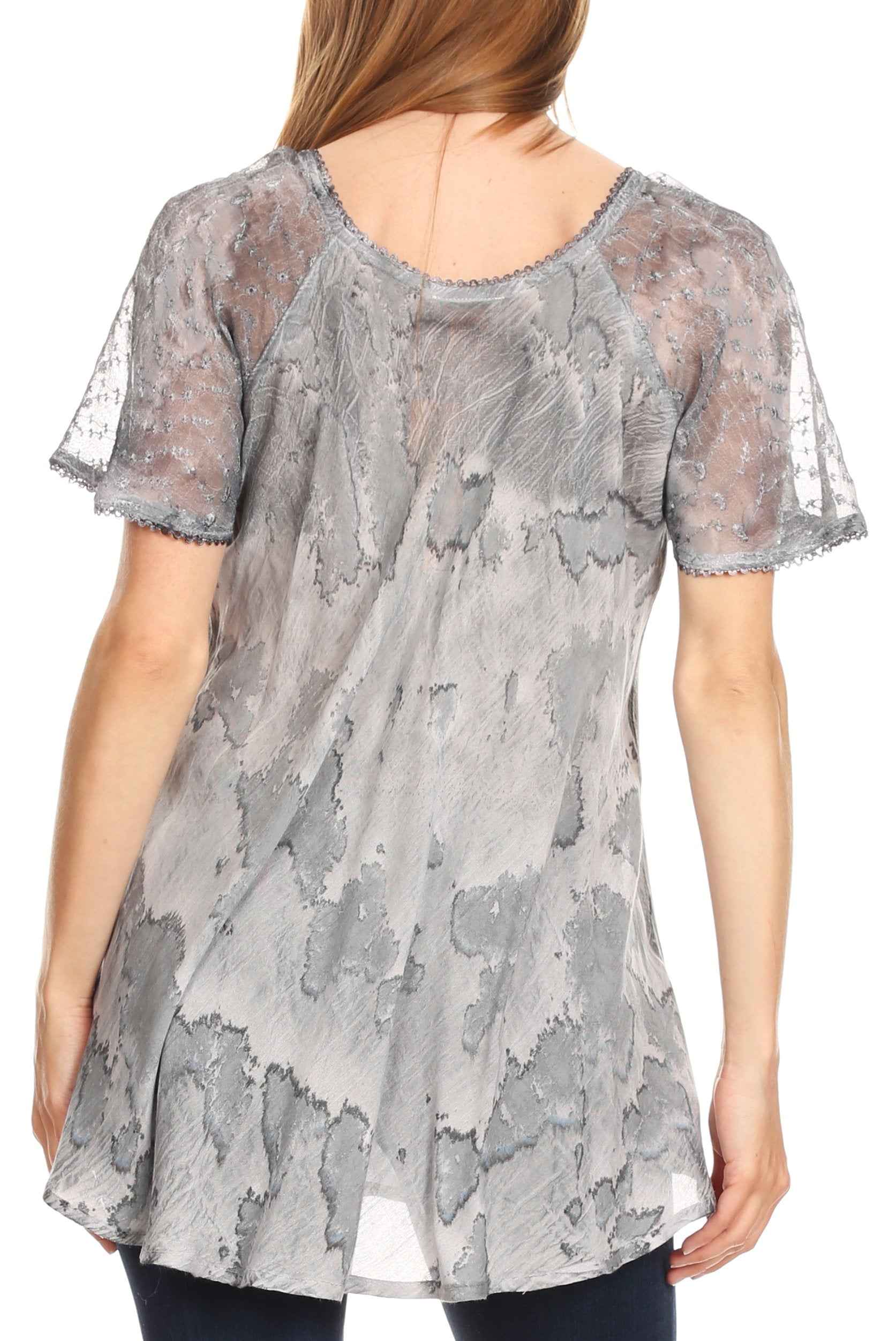 Sakkas Marzia Women's Loose Fit Short Sleeve Casual Tie Dye Batik Blouse Top Tunic - Concordia Style Boutique