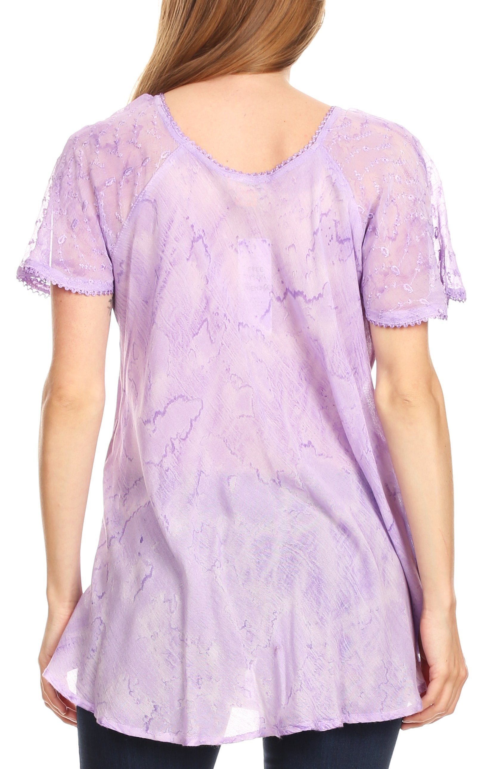 Sakkas Marzia Women's Loose Fit Short Sleeve Casual Tie Dye Batik Blouse Top Tunic - Concordia Style Boutique
