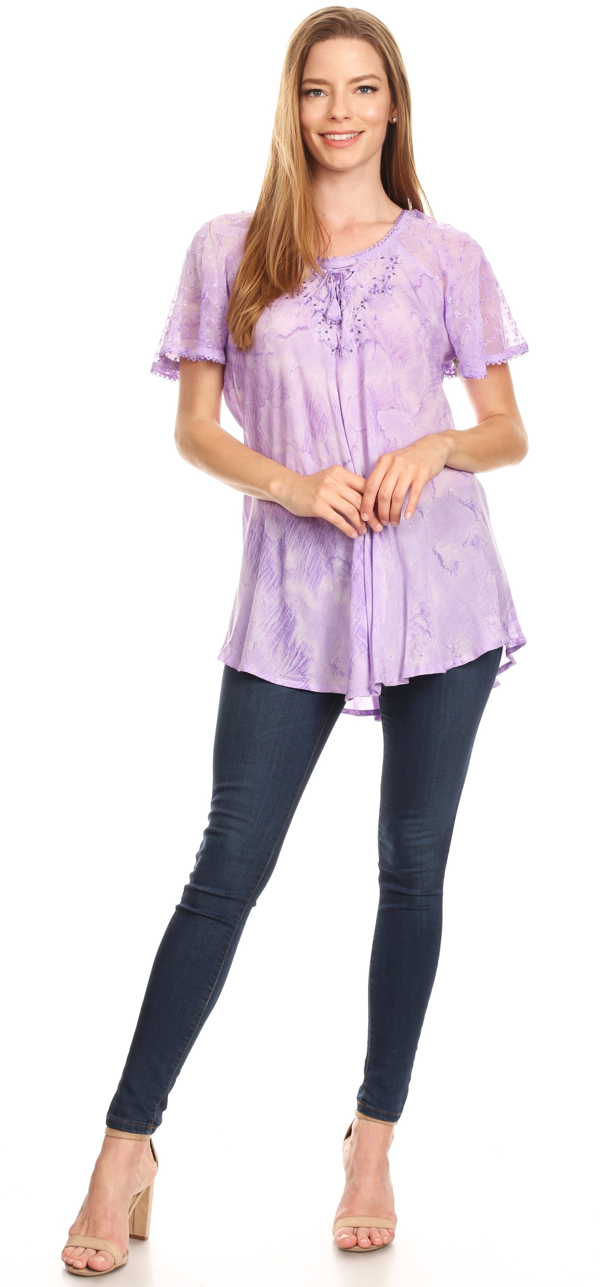 Sakkas Marzia Women's Loose Fit Short Sleeve Casual Tie Dye Batik Blouse Top Tunic - Concordia Style Boutique