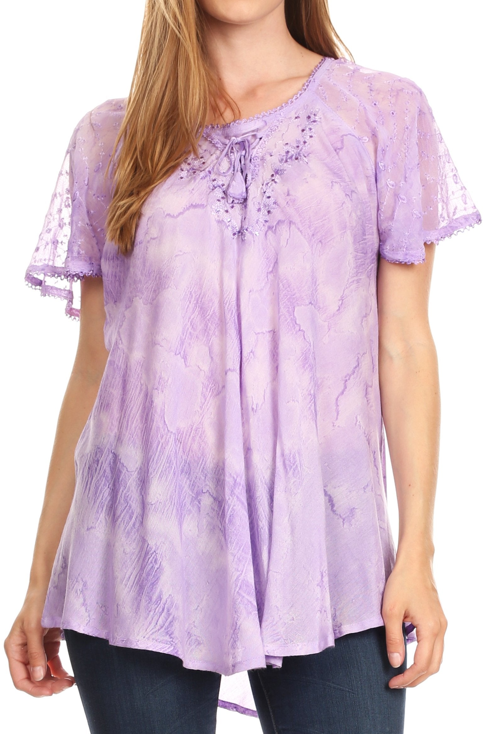 Sakkas Marzia Women's Loose Fit Short Sleeve Casual Tie Dye Batik Blouse Top Tunic - Concordia Style Boutique