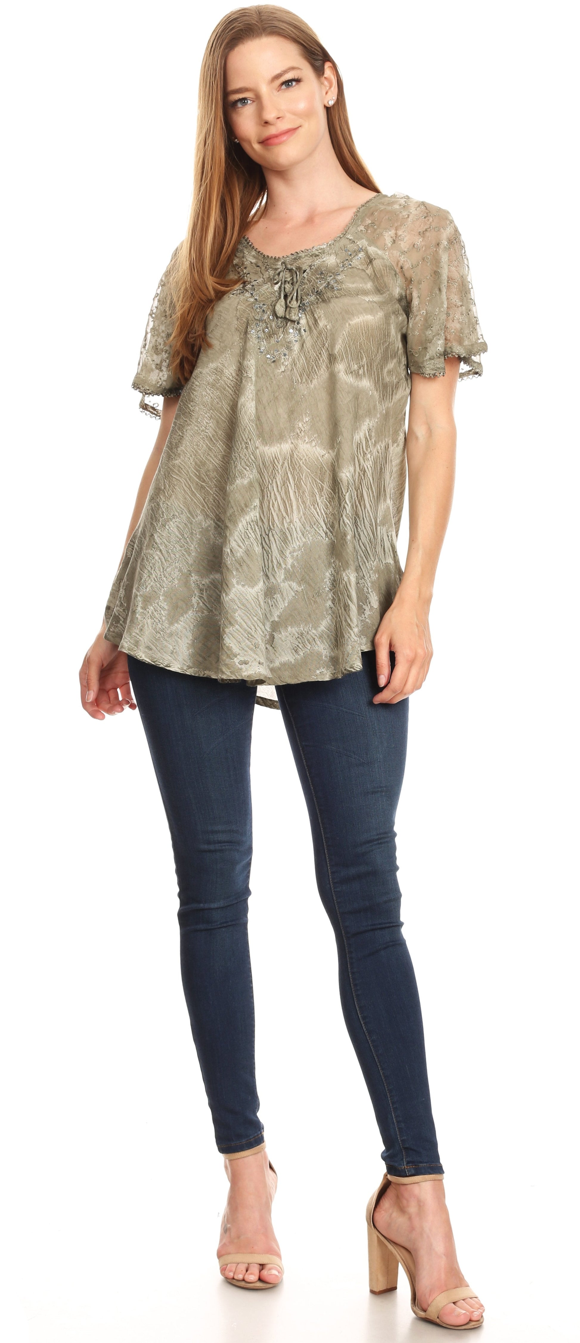 Sakkas Marzia Women's Loose Fit Short Sleeve Casual Tie Dye Batik Blouse Top Tunic - Concordia Style Boutique