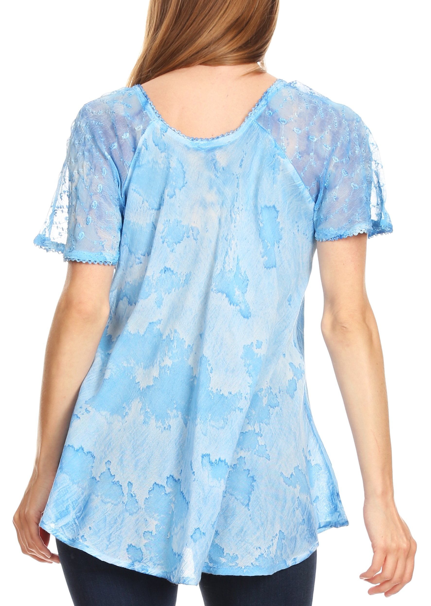 Sakkas Marzia Women's Loose Fit Short Sleeve Casual Tie Dye Batik Blouse Top Tunic - Concordia Style Boutique