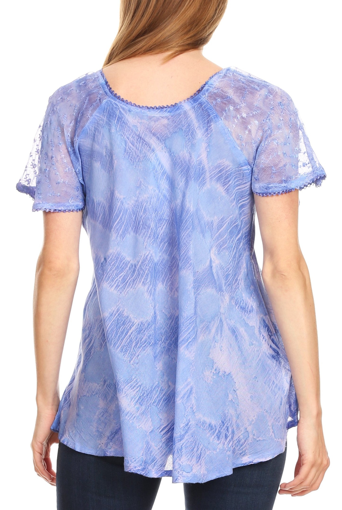 Sakkas Marzia Women's Loose Fit Short Sleeve Casual Tie Dye Batik Blouse Top Tunic - Concordia Style Boutique