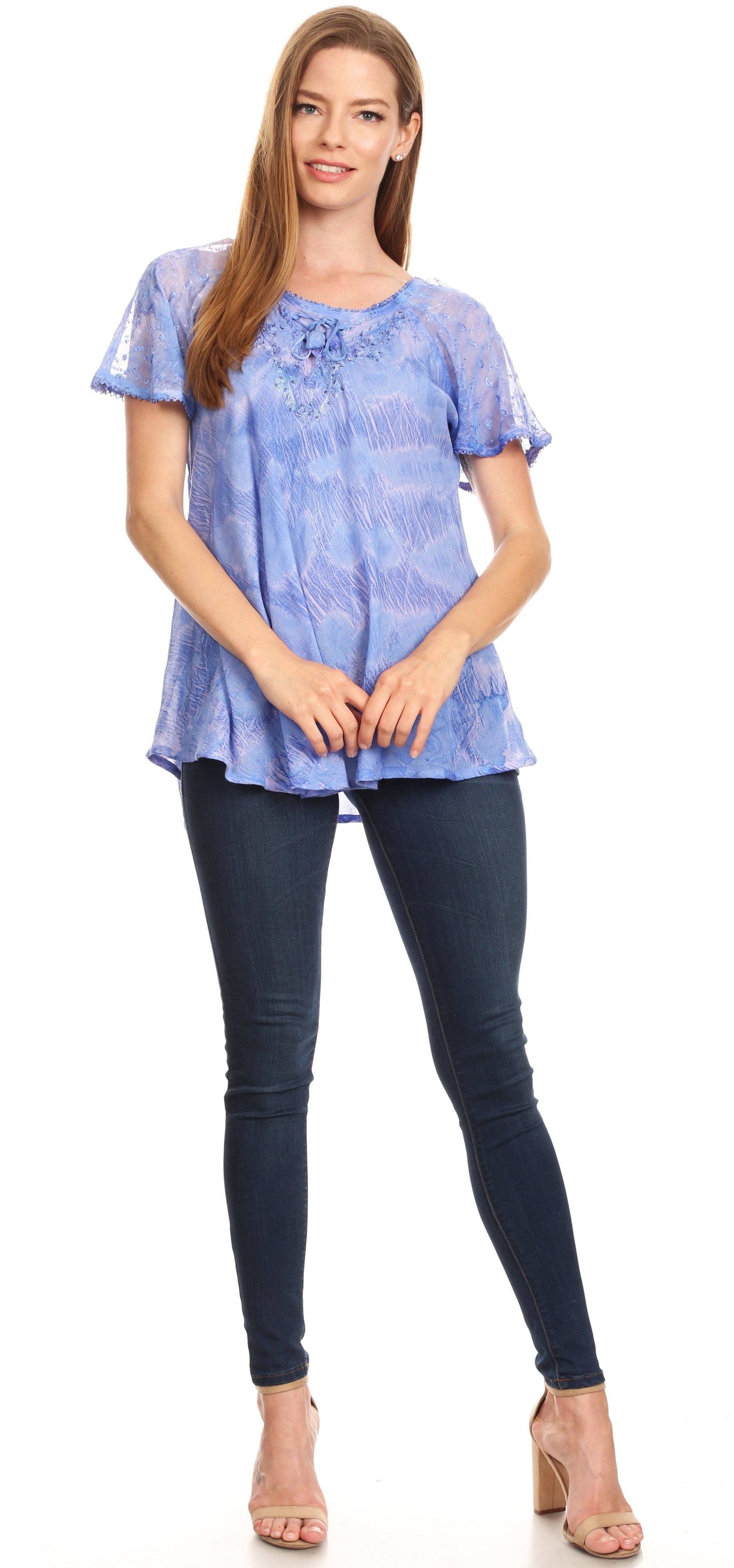 Sakkas Marzia Women's Loose Fit Short Sleeve Casual Tie Dye Batik Blouse Top Tunic - Concordia Style Boutique