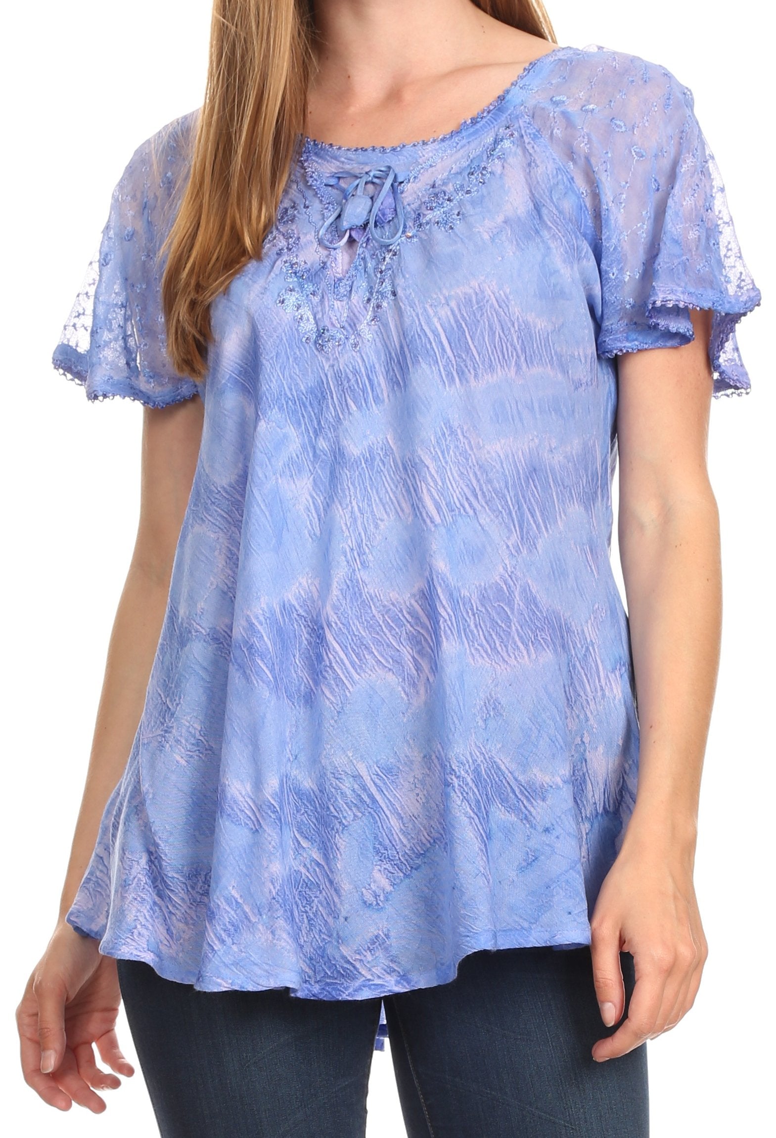 Sakkas Marzia Women's Loose Fit Short Sleeve Casual Tie Dye Batik Blouse Top Tunic - Concordia Style Boutique