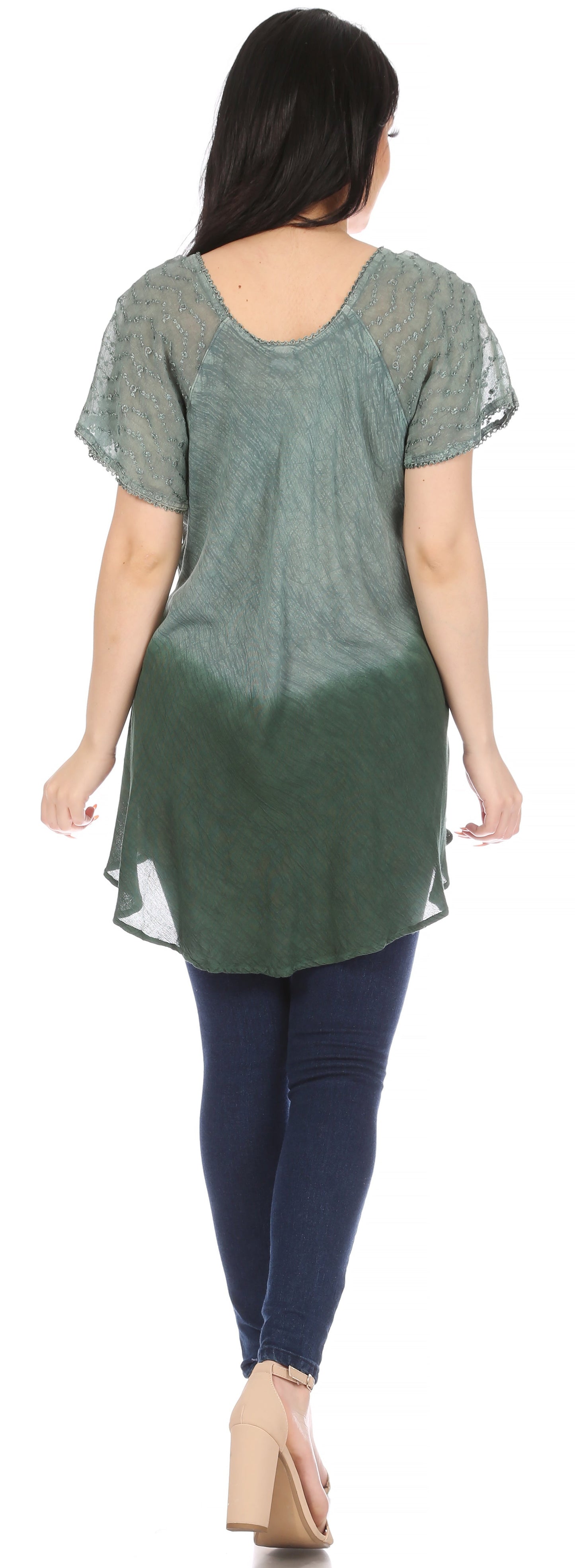 Sakkas Marzia Women's Loose Fit Short Sleeve Casual Tie Dye Batik Blouse Top Tunic - Concordia Style Boutique