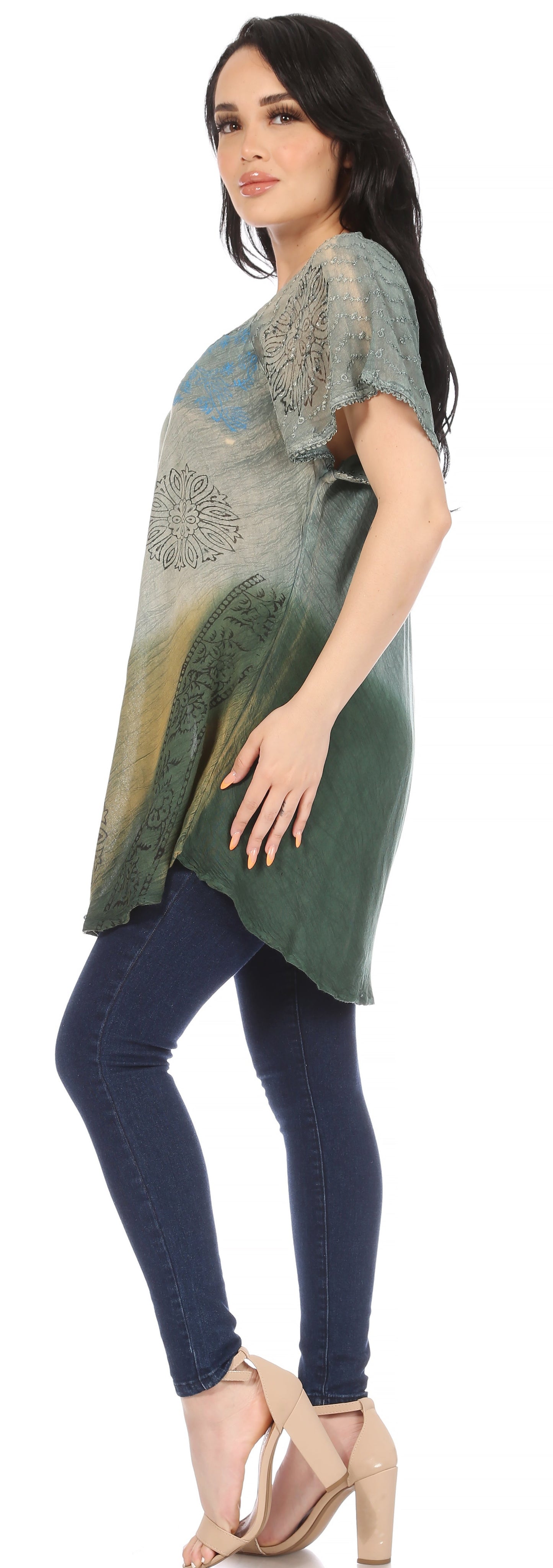 Sakkas Marzia Women's Loose Fit Short Sleeve Casual Tie Dye Batik Blouse Top Tunic - Concordia Style Boutique