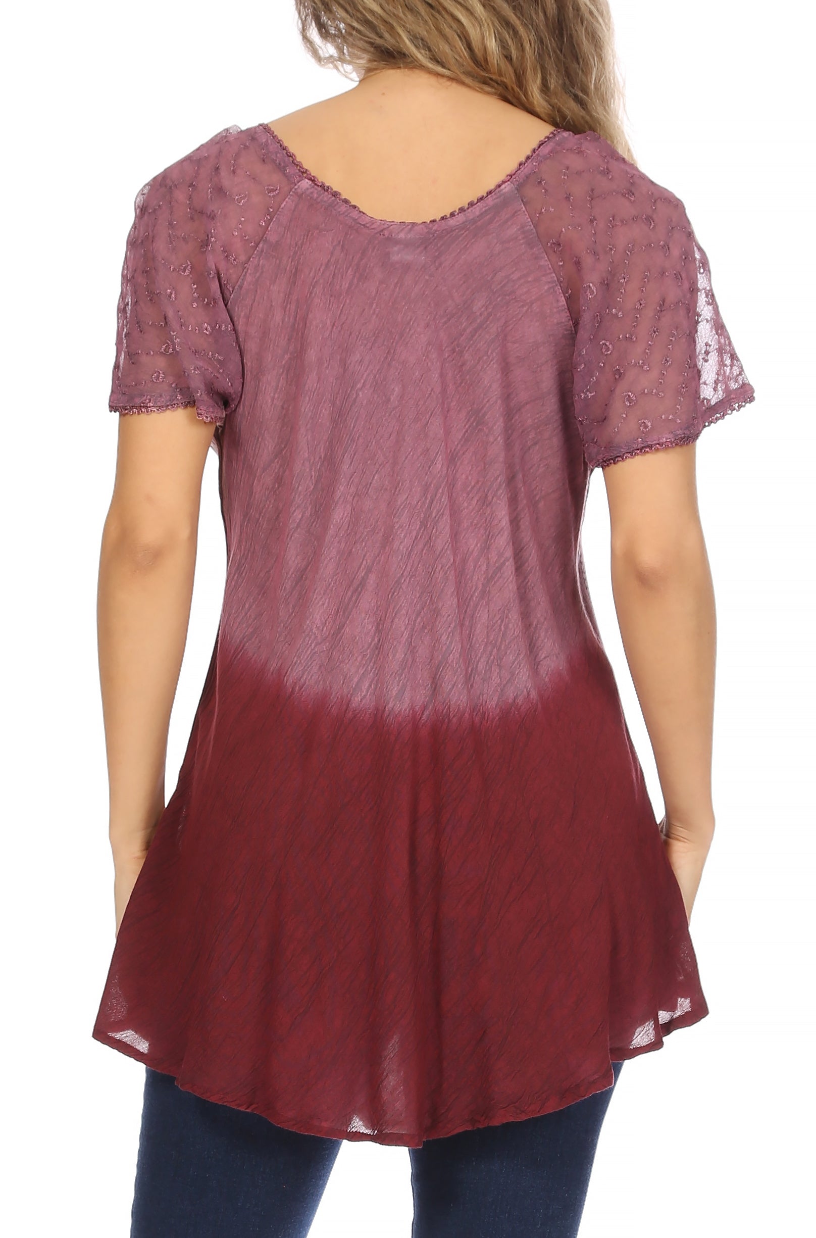 Sakkas Marzia Women's Loose Fit Short Sleeve Casual Tie Dye Batik Blouse Top Tunic - Concordia Style Boutique